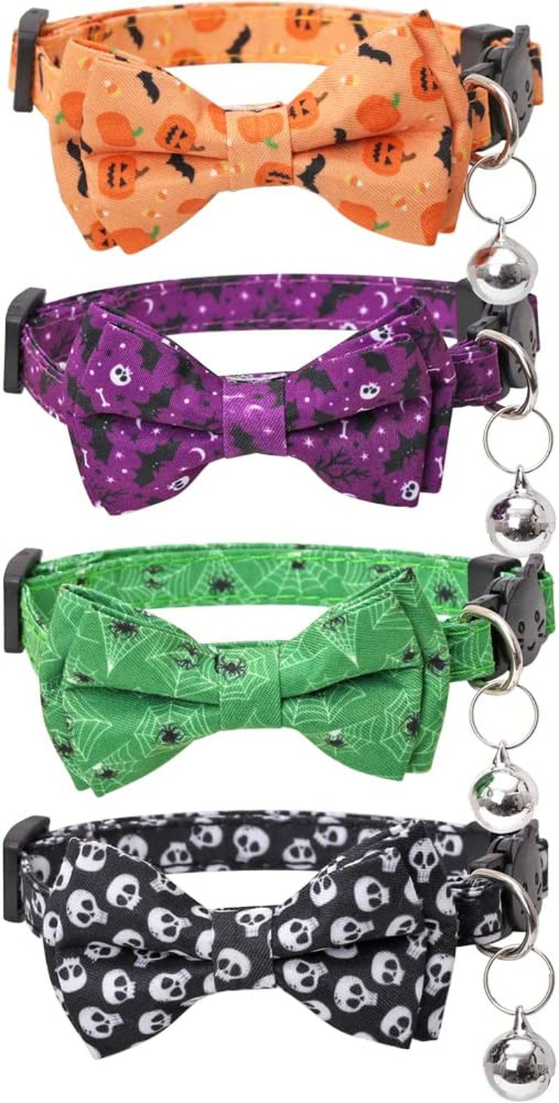 Halloween Cat Collar Breakaway with Cute Bow Tie and Bell for Kitty Adjustable Safety