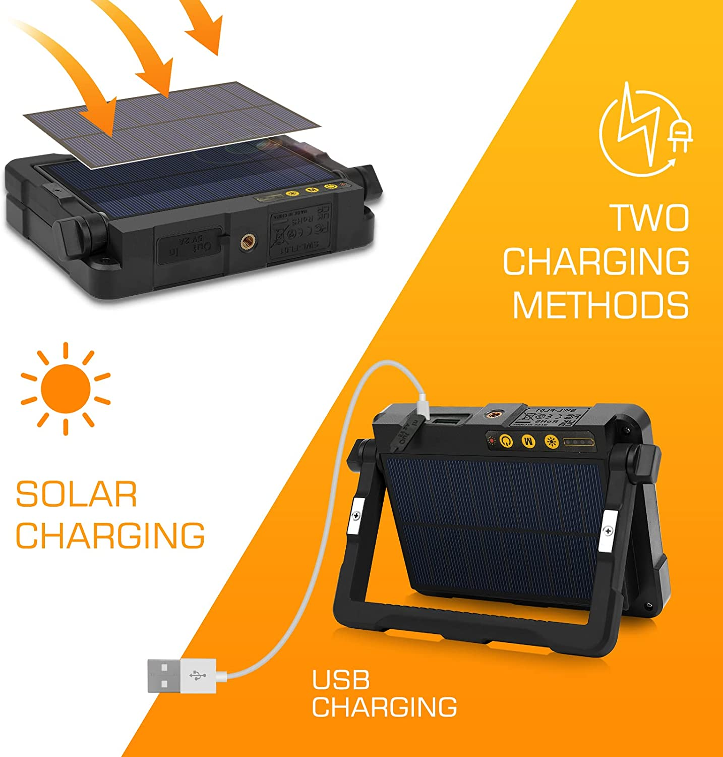 MEIKEE Portable Led Work Light 1000Lm USB Rechargeable Solar LED Flood Light 16 Modes 10000Mah Battery Power Bank IP54 with Magnetic Base Camping Emergency Job Site Lighting with SOS Mode - Black - Black image number 5