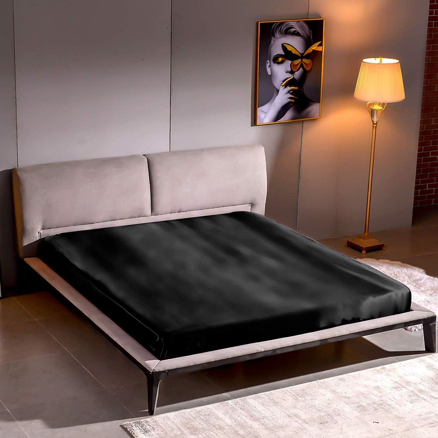 THXSILK Fitted Sheet, Silk Flat Sheet, 140 X 200 Cm, 100% Pure 22 Momme Mulberry Silk Bed Linen, Fitted Sheet, Champagne Silk Bed Sheet for Standard Mattress, 30 Cm