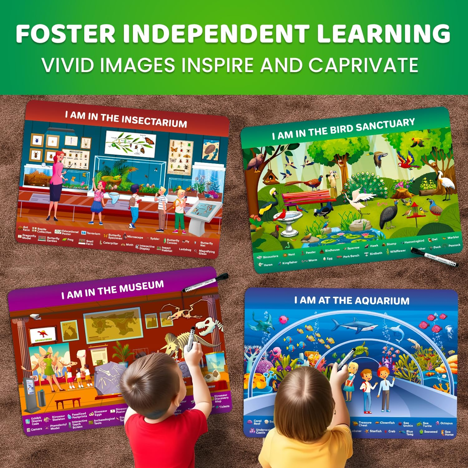 QUOKKA Search and Find Activity Cards for Kids 3-8 &ndash; Reusable Mats with Dry-Erase Marker, Explore 20 Topics, Road Trip Activities, and Travel Games for Kids Ages 3-5, Educational Toy for Preschoolers image number 5