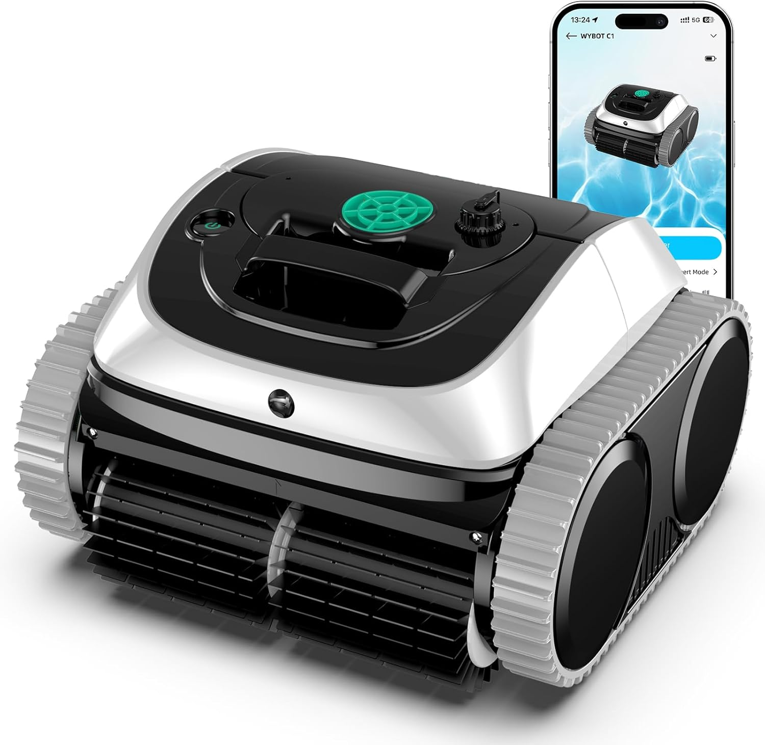 WYBOT C1 Cordless Pool Cleaner, Wall & Waterline Cleaning, Pool Vacuum Robot with Smart Route Planning, 150 Mins Runtime, for Inground Pools up to 150㎡ (Blackwhite & Green) image number 1