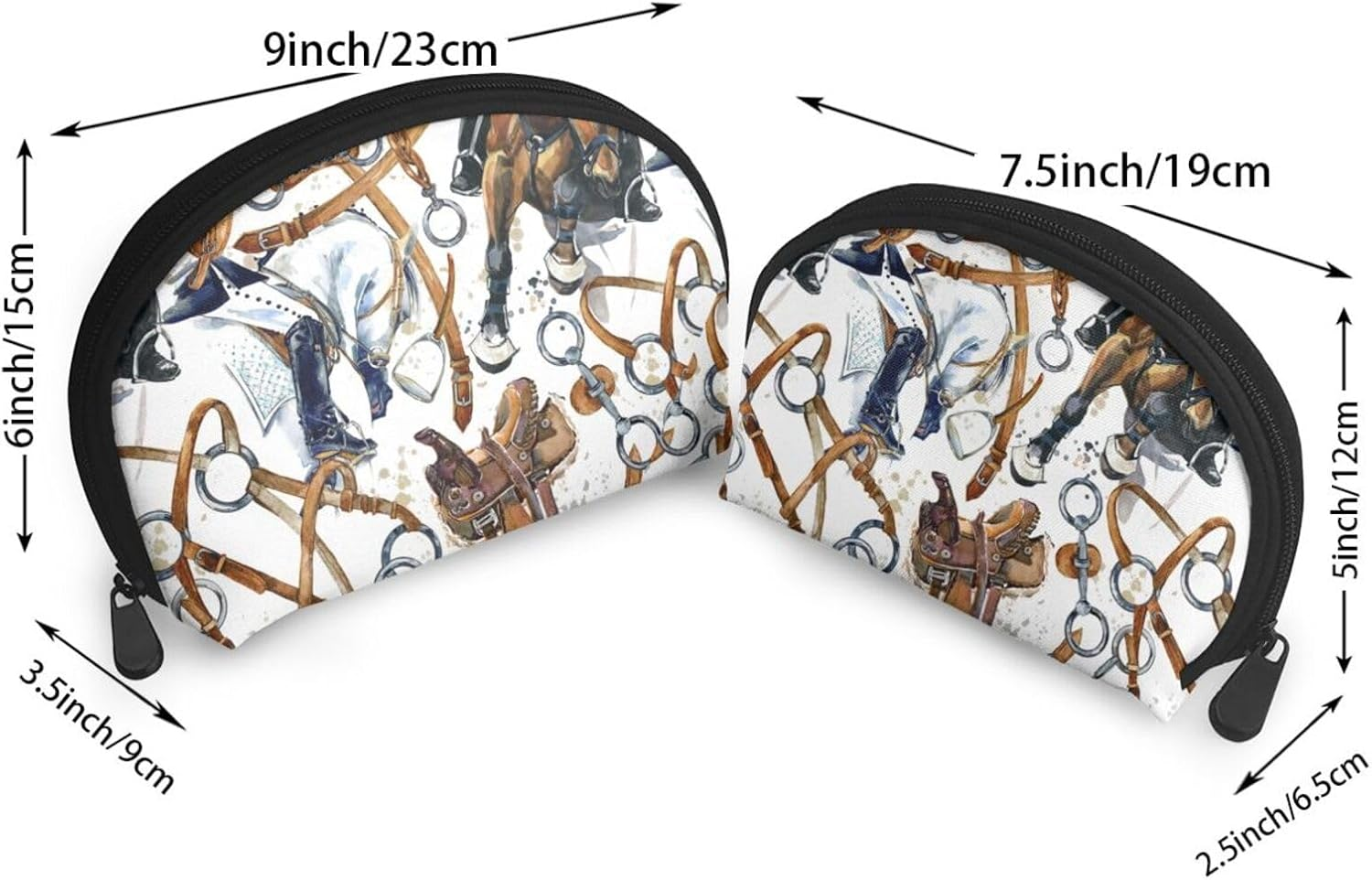 Cozimangoe Coin Pouch Makeup Bags Set, 2 Piece Shell Shape Cosmetic Bag with Pockets for Daily Travel Handbag Lipstick Keys Toiletry, Personalized Horse Racing Harness Horse image number 4