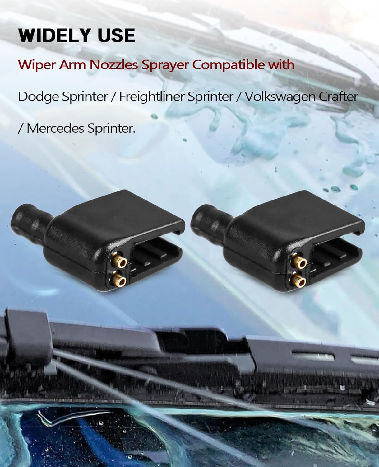 Xislet Upgraded 2 Pack Aimable Brass Windshield Washer Wiper Arm Nozzles Compatible with Mercedes and Dodge Sprinter Van RV Truck Wiper Sprayer Replace 47191/68017440AA