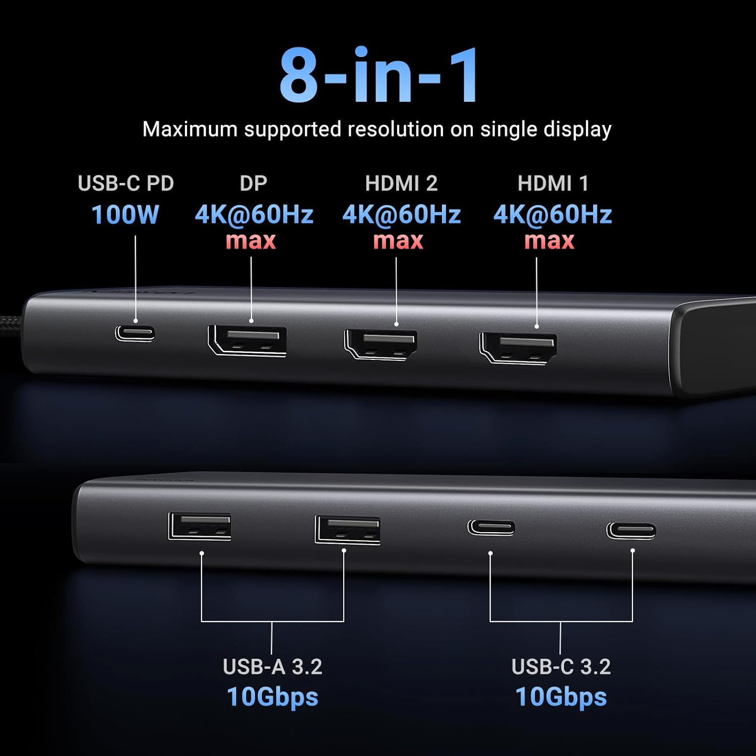 UGREEN Docking Station with Dual HDMI, Displayport, Revodok Pro 308 (8 in 1) USB C Laptop Dock with 4K@60Hz Triple Screen, 10Gbps 2 Type C& a Data Ports, 100W PD for PC, Thinkpad, Surface Pro and More image number 5
