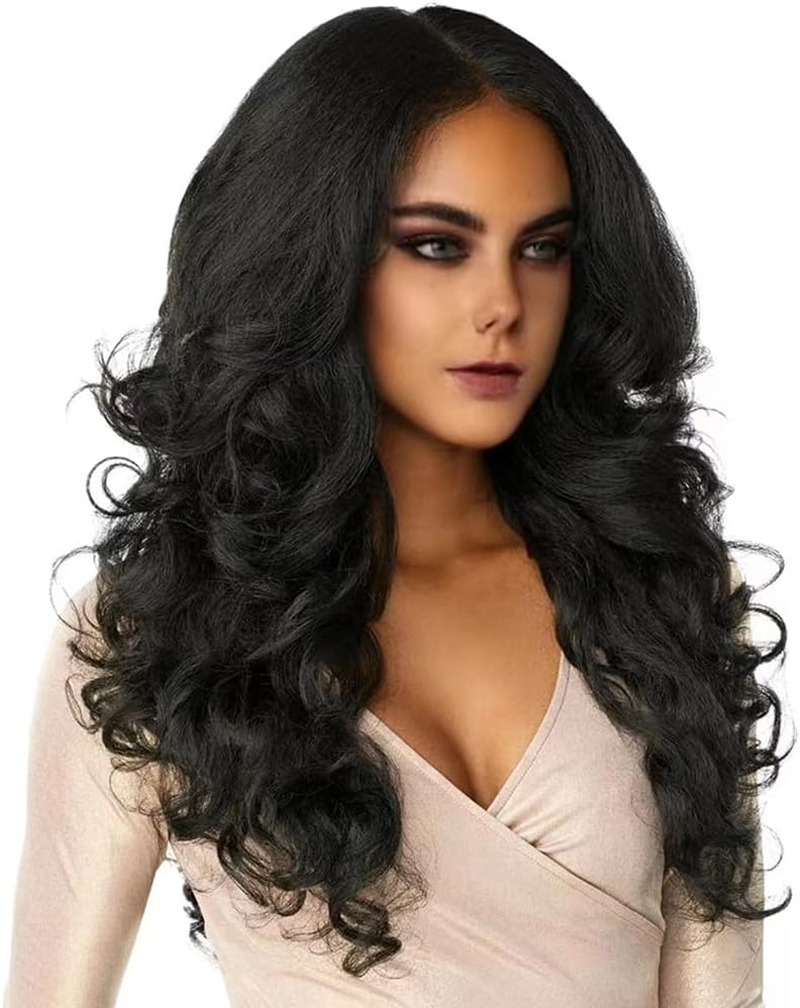 Poemtian European and American Women'S Wig, Fluffy Long Curly Hair, Middle Part Curly Wavy Wig image number 2