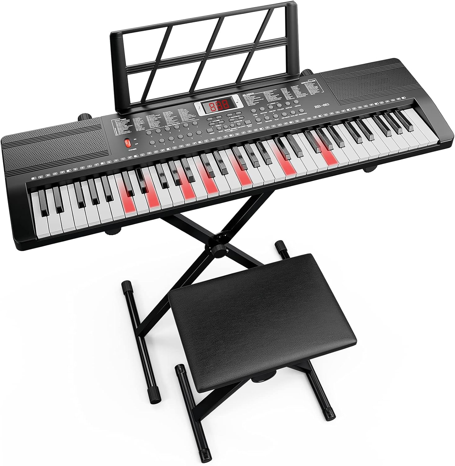 UMOMO 61 Keys Electronic Piano Keyboard Set with Stand and Bench, Portable Digital Keyboard with Microphone, Music Stand, Adaptor Power for Beginner, Black