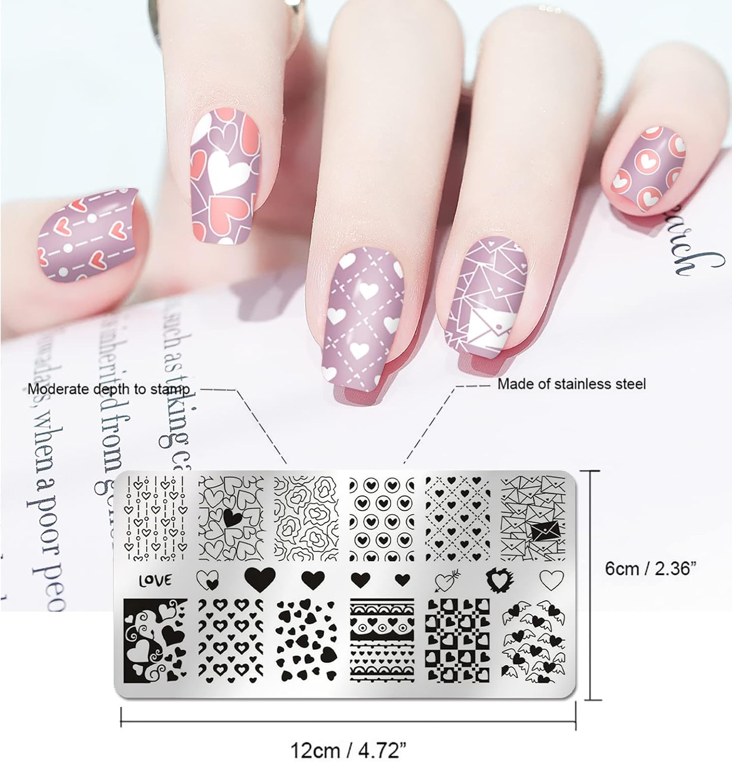 SILPECWEE 6 Pieces Valentine'S Day Nail Stamp Nail Stamping Plate Holiday Heart Nails Design Nail Stencils Nail Art Template Nail Polish Stamp Tools Nail Art Accessories for Acrylic Nails image number 1