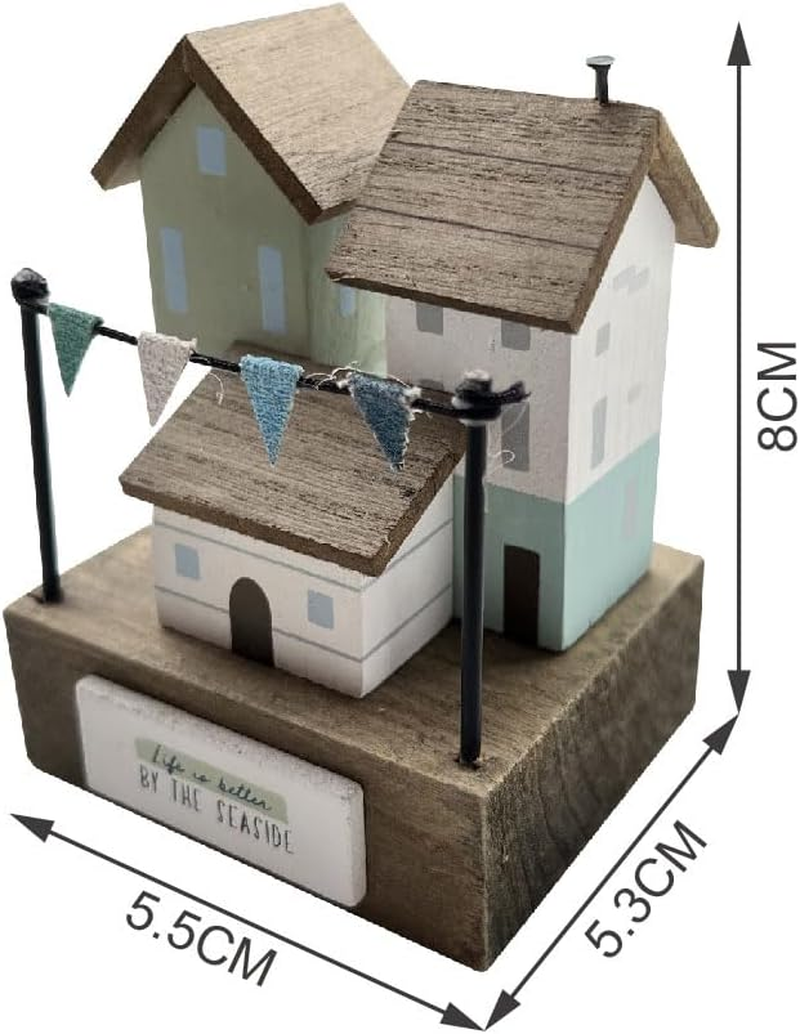 Ballarart CO. Rustic Seaside Miniature House Decor, MDF Wooden Coastal Village Ornament, Home Office Shelf Decoration, 5.5 X 5.3 X 8 Cm image number 1