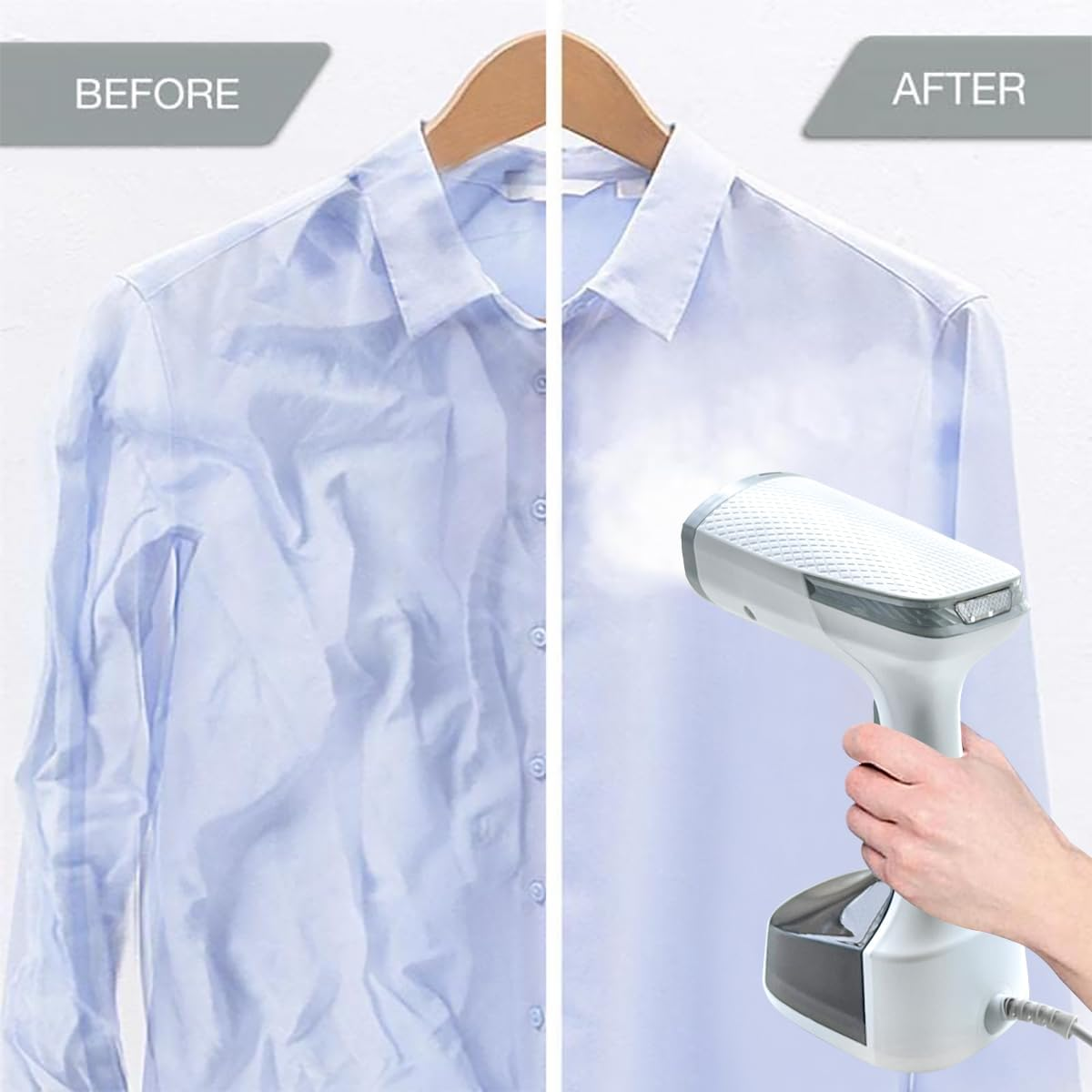 Handheld Garment Steamer Iron for Clothes, 1500W Fast Heat up Portable Travel Clothing Steamer Fabric Wrinkles Remover with 300Ml Water Tank for Curtain Bed, Strong Steam (White 2) image number 3