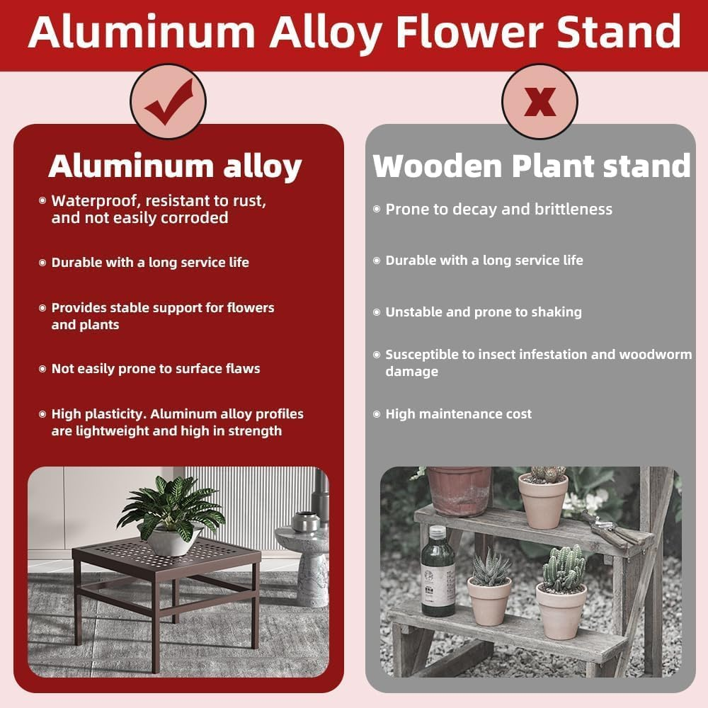 Plant Stand Indoor Outdoor, Heavy Duty Metal Plant Pot Stand Shelf,Rust Proof Aluminum Plant Holder Rack for Patio, Garden, Living Room,Brown image number 2