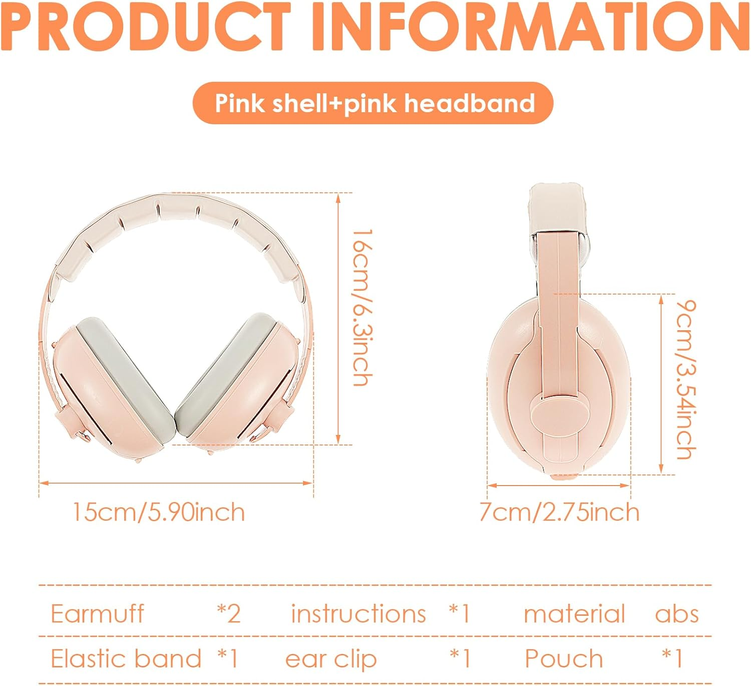 Baby Ear Protection, 2 in 1 Baby Noise Cancelling Ear Muff, Noise Cancelling Headphones Earmuffs, Adjustable Infant Noise Cancelling Hearing Protection, for Outdoor - Pink Shell + Pink Headband image number 5