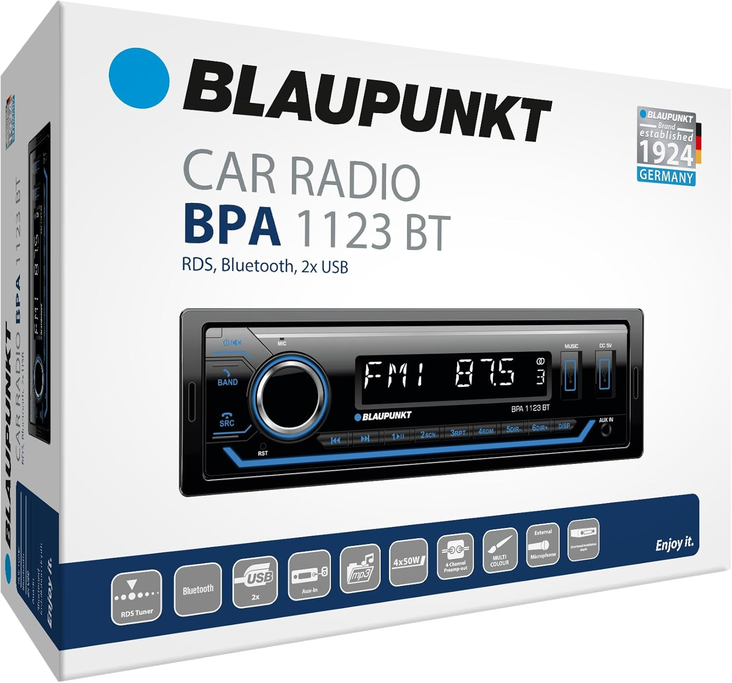 Blaupunkt BPA 1123 BT 1-DIN Car Radio, FM-RDS, Bluetooth, Hands-Free System, 2 X USB, Aux Input, Sub-Out, Multicoloured, 200 Watt image number 2