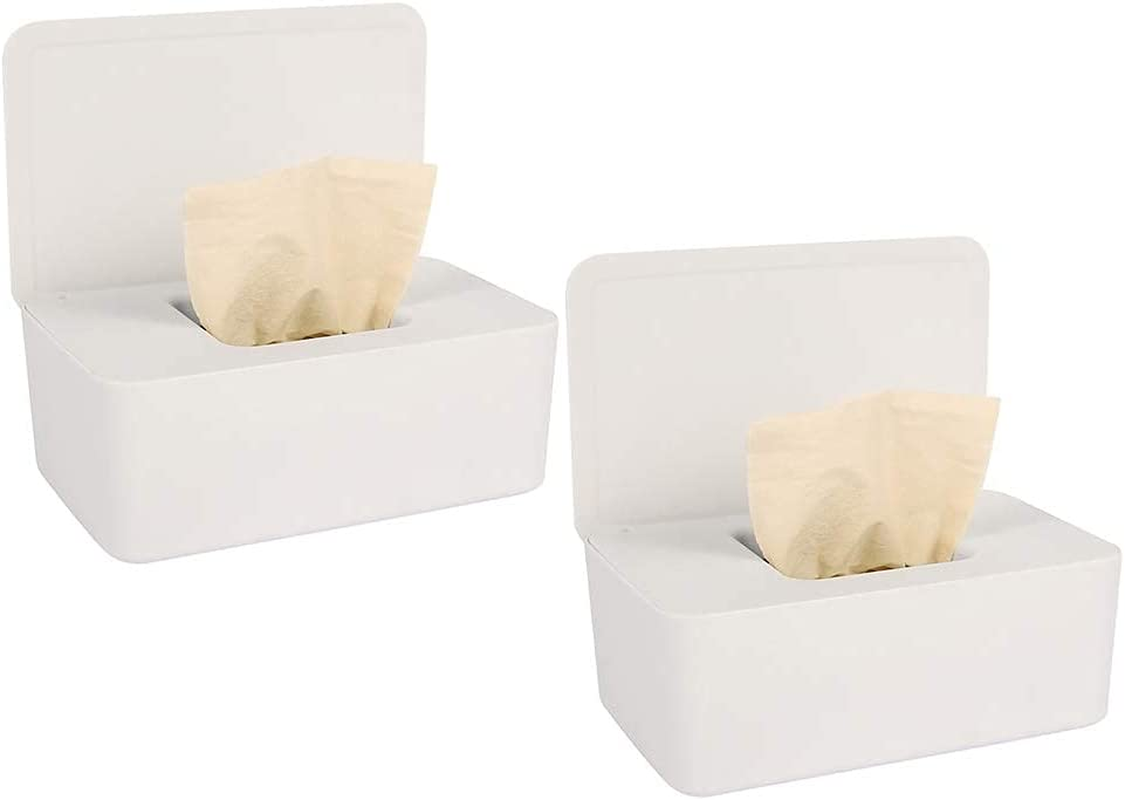 Baby Wipes Dispenser, Pull Wipes Dispenser with Moisture Seal Secure Lid,Baby Wipes Case Holder Keeps Wipes Fresh, Perfect Look Wipe Containers with Sealing Design (2 PCS, White) image number 1