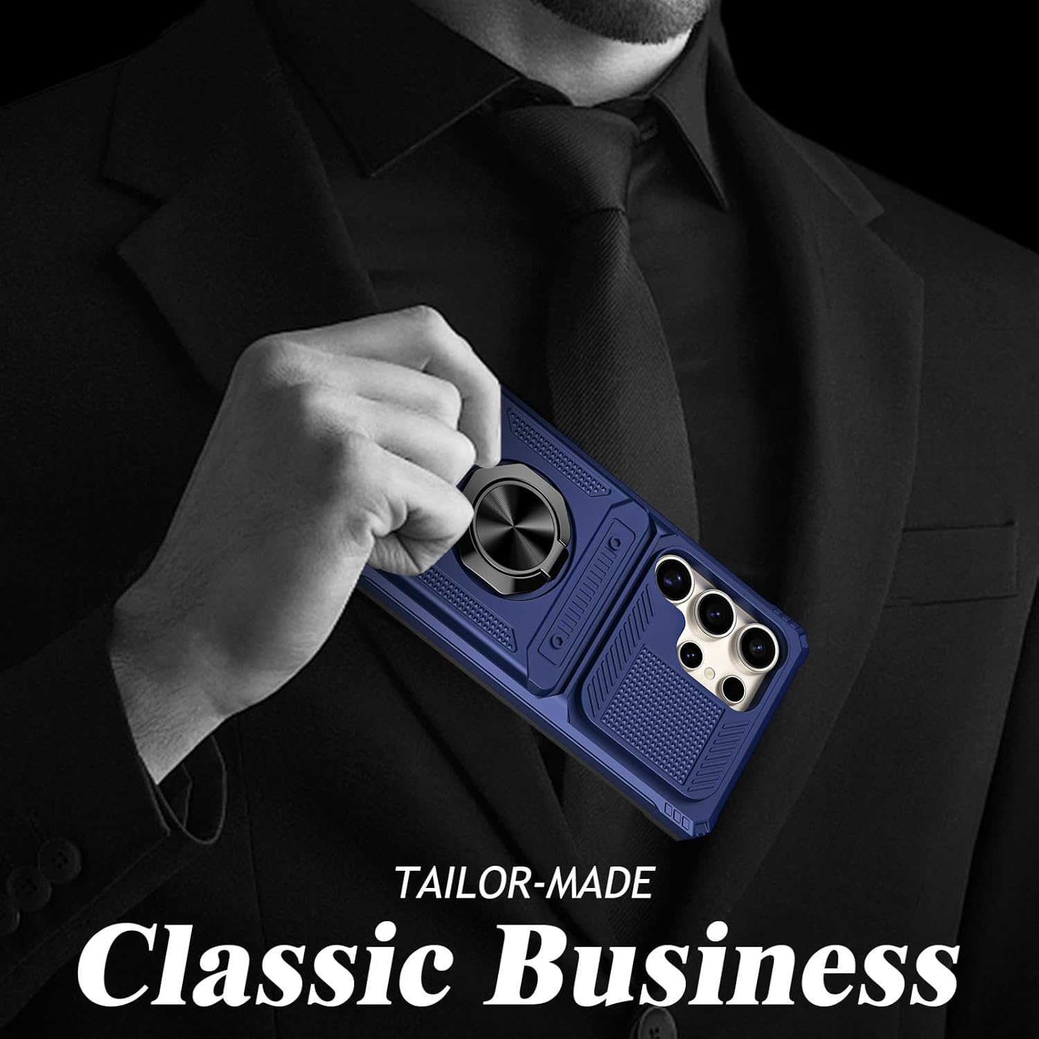 SIYOPINPFY Wallet Mobile Phone Case for Samsung Galaxy S24 Ultra Case with 2 Card Holders, 360&deg; Ring Stand, Heavy Duty, Shockproof, Robust Full Body Bumper Case for Samsung S24 Ultra, Blue LM image number 3