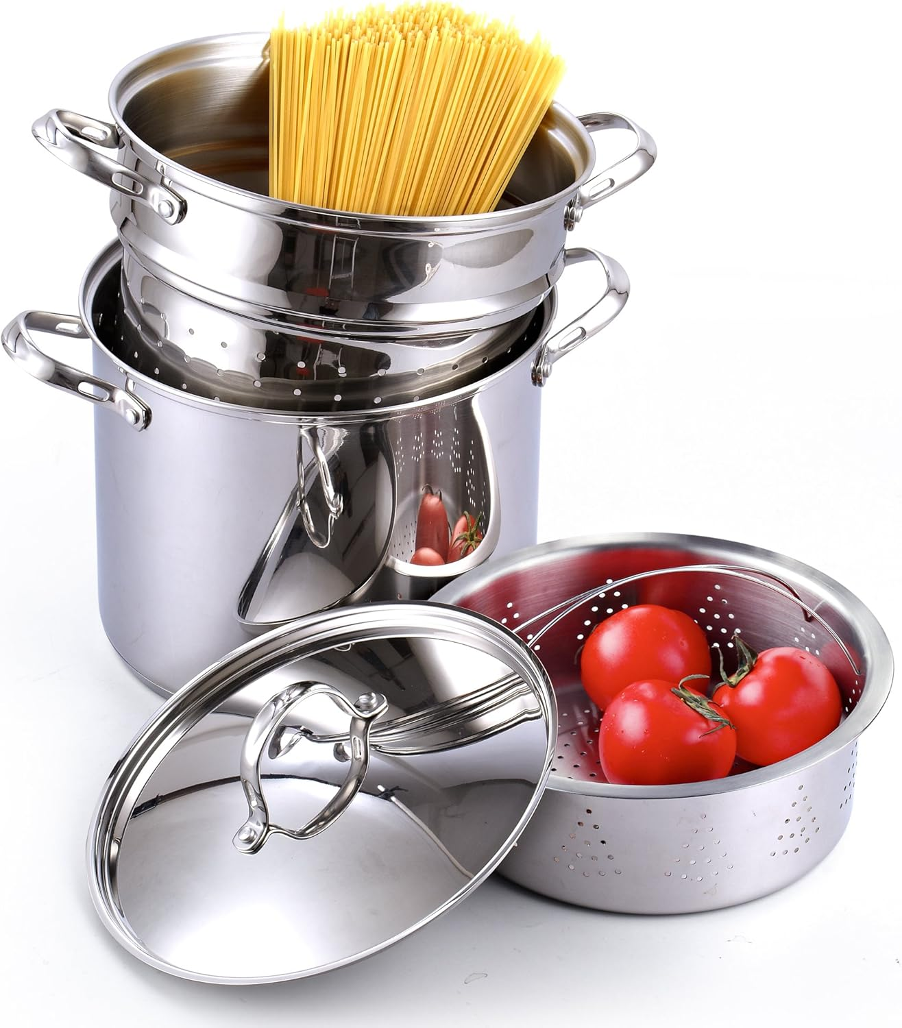 Cooks Standard Pasta Pot 18/10 Stainless Steel 12 Quart, Spaghetti Cooker Steamer Stock Pot Multipots with Strainer Insert, Stainless Steel Lid, 4-Piece Set image number 5