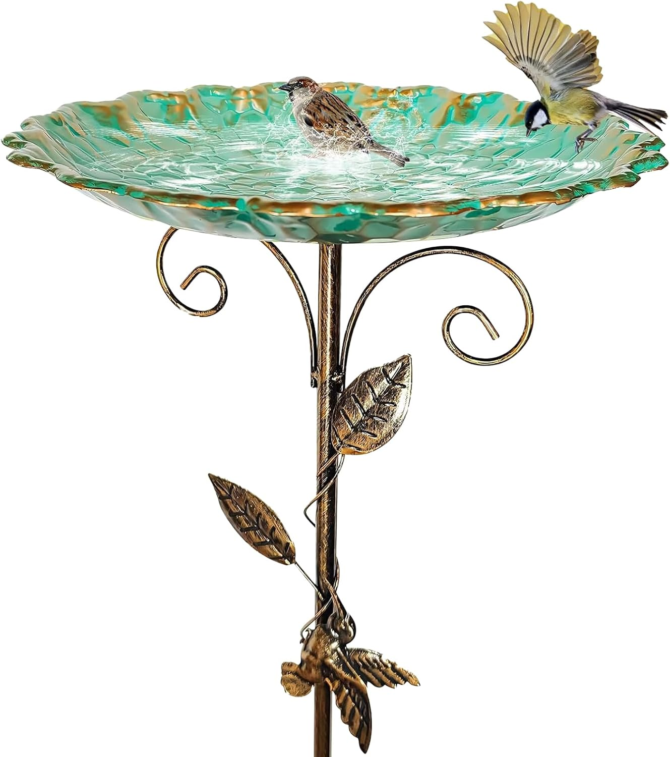 Metal Garden Birdbath Bowl - Standing Bird Feeders for Outside, Vintage Freestanding Birdbaths & Supports, with 5 Prongs Base Stake, Detachable Decoration Spa Birdfeeder, for Garden Patio Yard Lawn image number 5