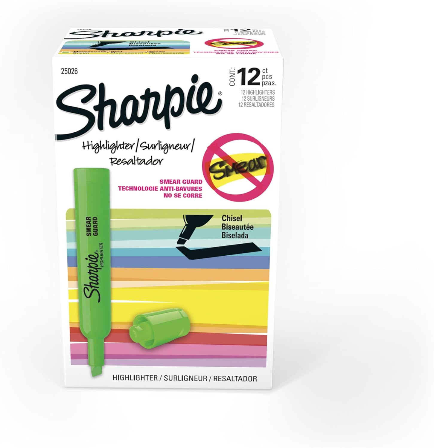 Sharpie Tank Style Highlighters, Chisel Tip, Assorted, Box of 12