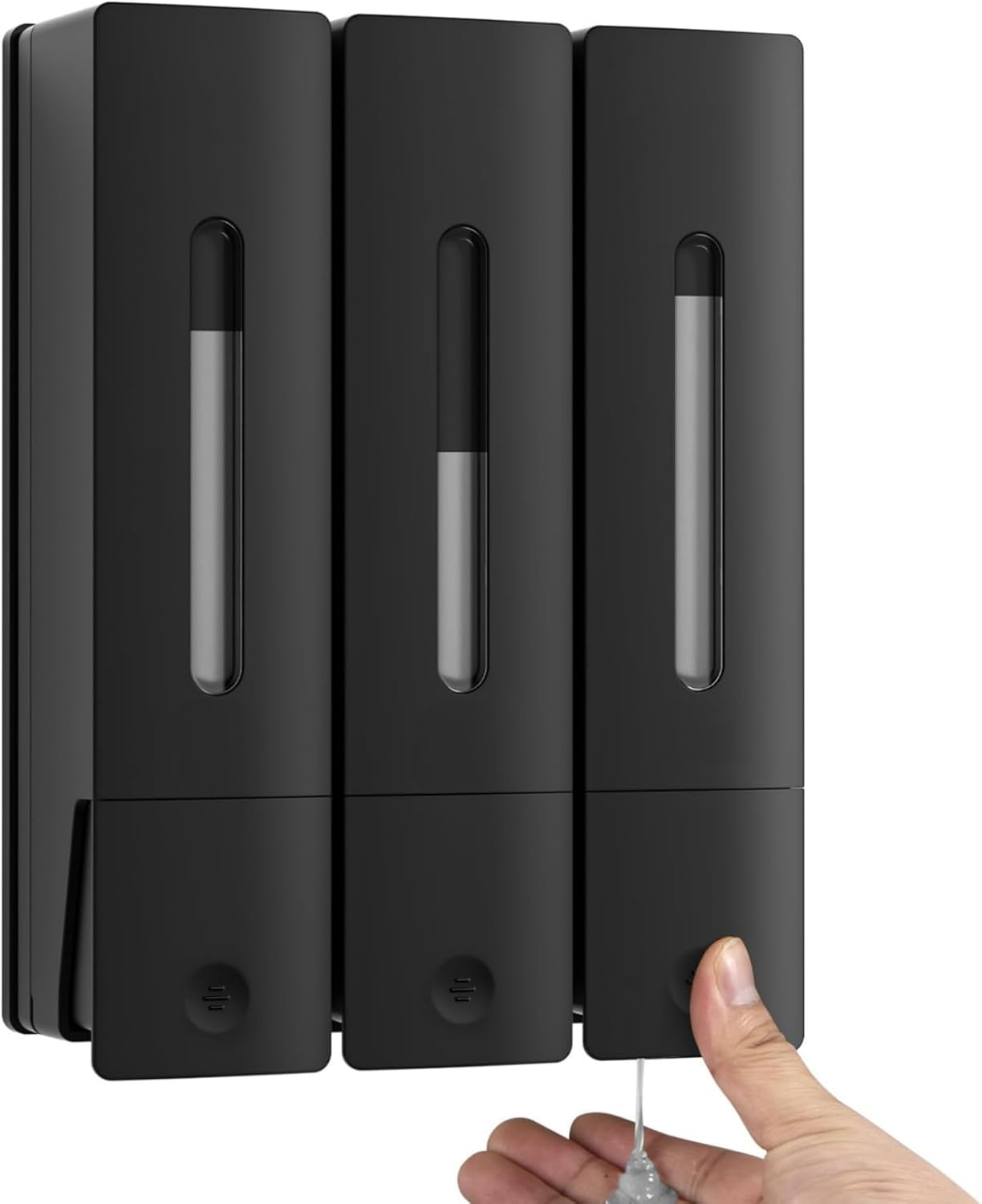 FORYUSE Shower Soap Dispenser Shampoo Conditioner Wall Mounted No Drill Body Wash Dispenser 3 Chamber for Home Bathroom Hotel 3 X 400Ml Large Capacity Black image number 6