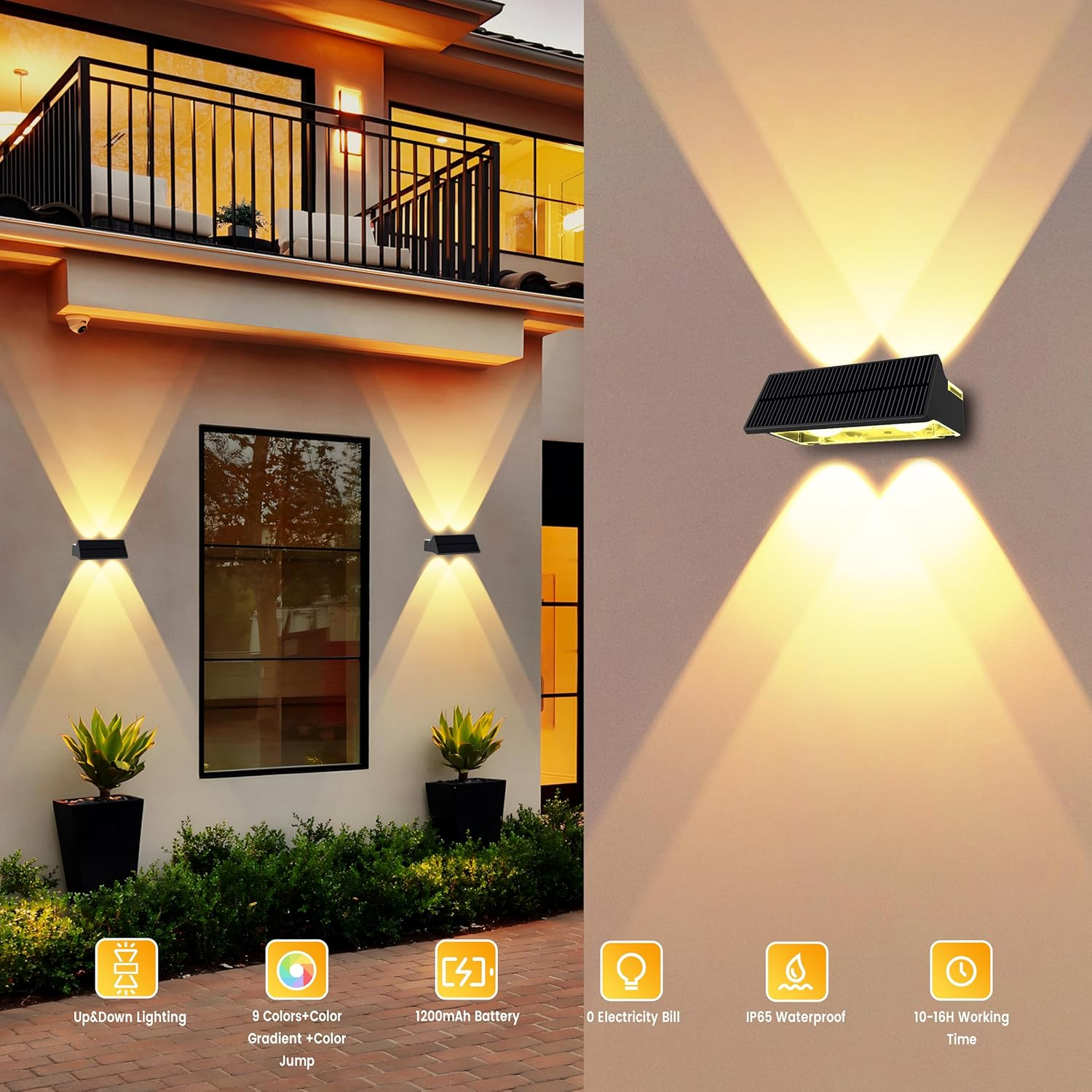 Solar Fence Lights 9-Color Up&Down Solar Wall Lights Outdoor Waterproof RGB Fence Lights Solar Powered for Garden Yard Patio Pathway (4) image number 4