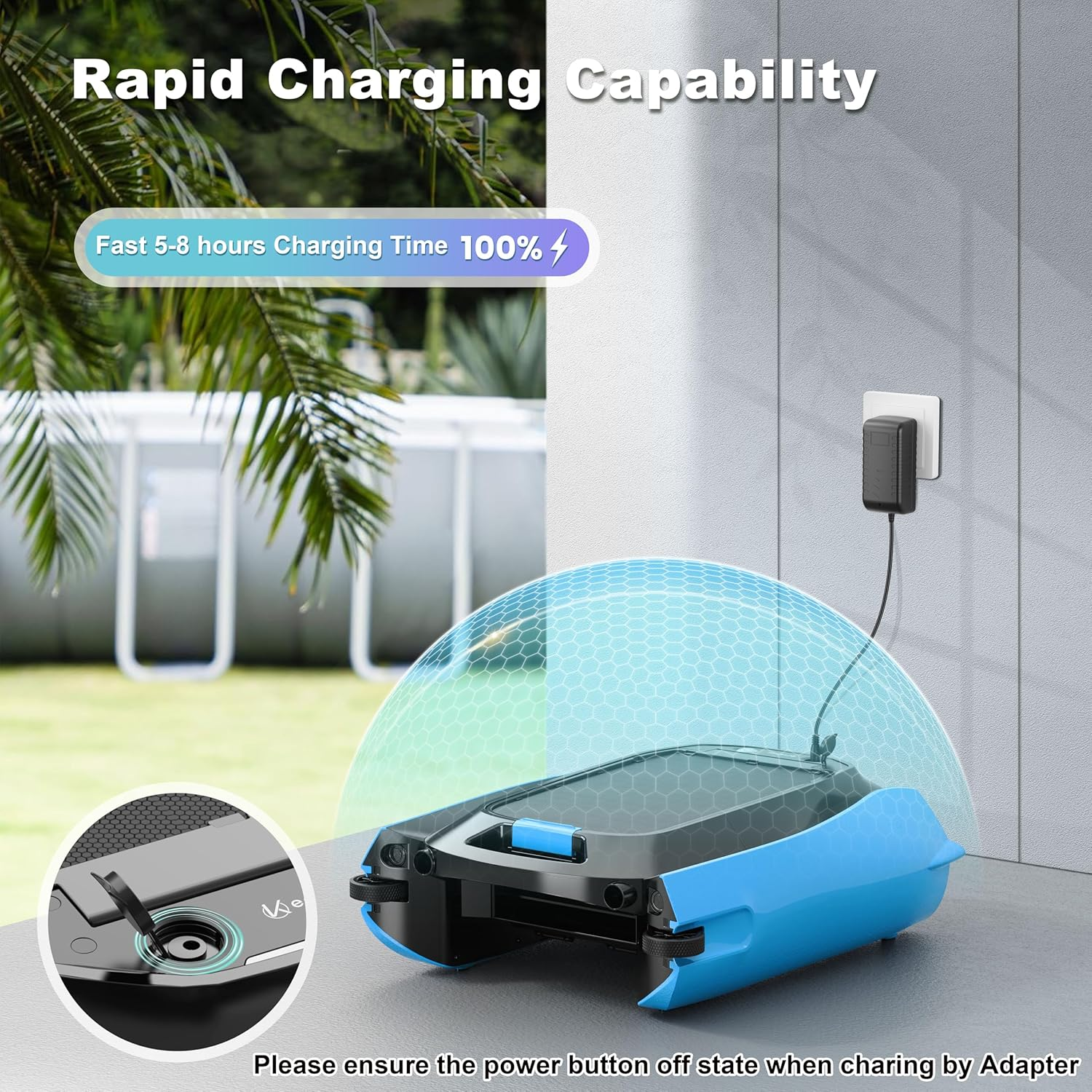 Keenray Solar Pool Skimmer Robot Surface Cleaner, Automatic Cordless Robotic Pool Skimmer with up to 50 Hours Continuous Cleaning Robotic Pool Cleaner with Remote Control for Swimming Pool (Blue) image number 2