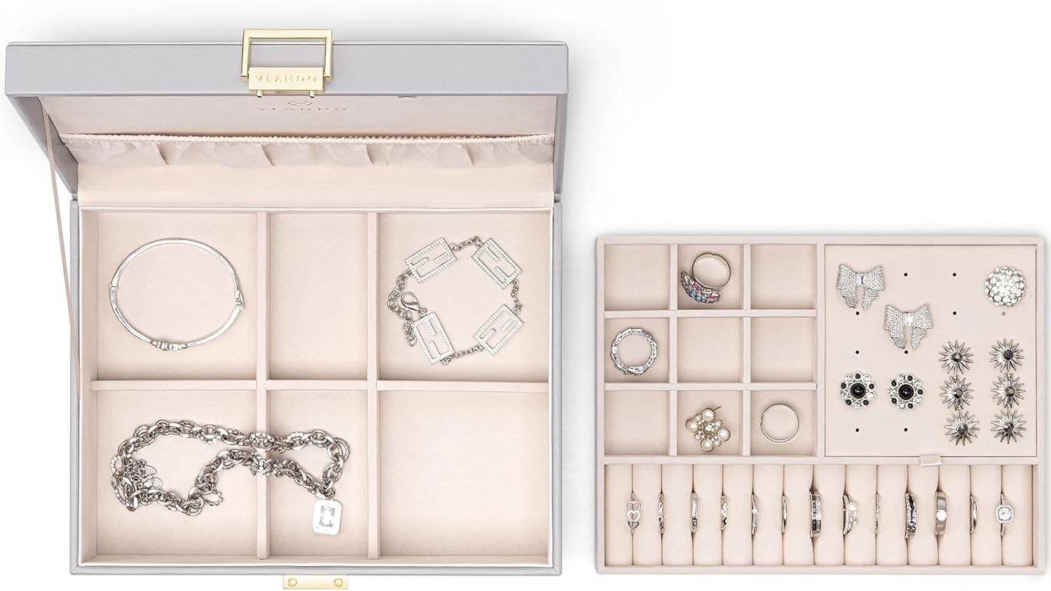 Vlando Jewellery Box, 2 Layers, Jewellery Storage Box, Large, Jewellery Box for Women, Girls, Removable Jewellery Tray for Rings, Earrings, Necklaces image number 4