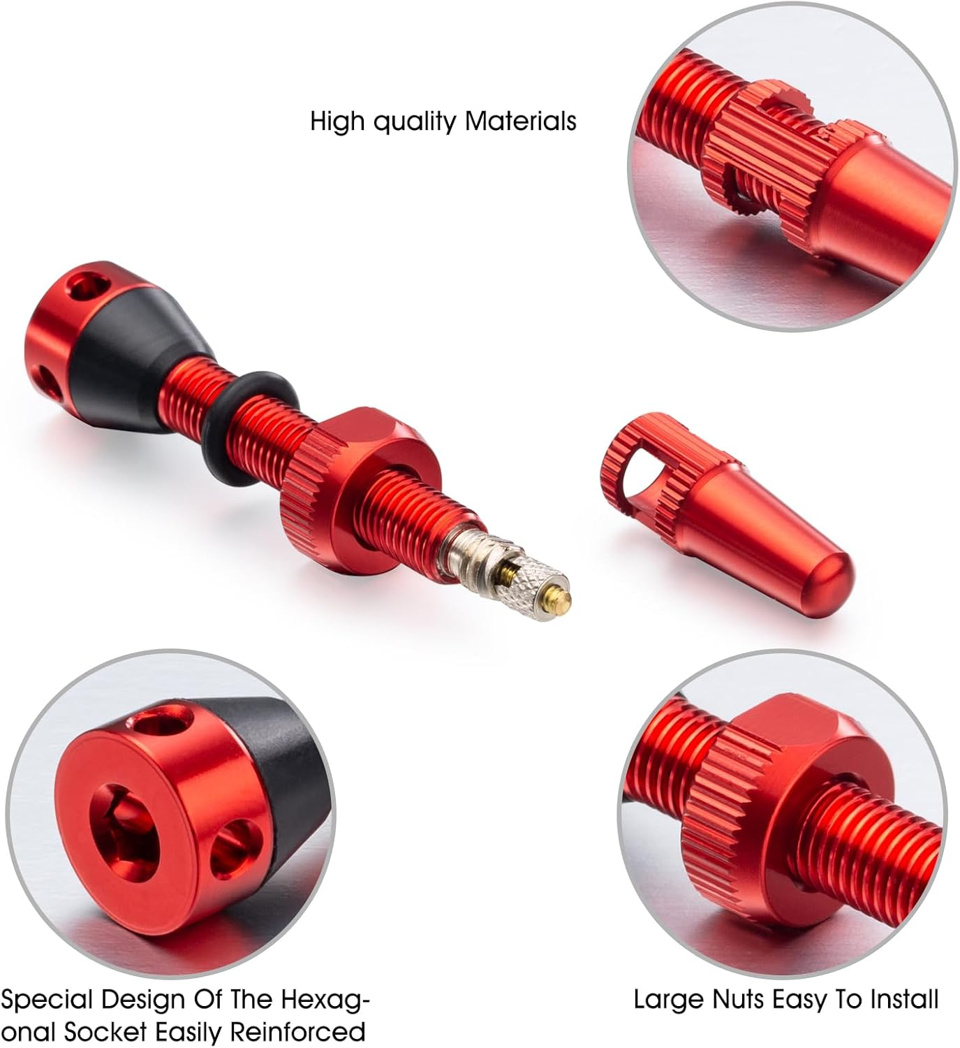 2PCS Tubeless Valves, Red, Quality Super Light Alloy Presta Valve Stem(44 Mm) - Black image number 7