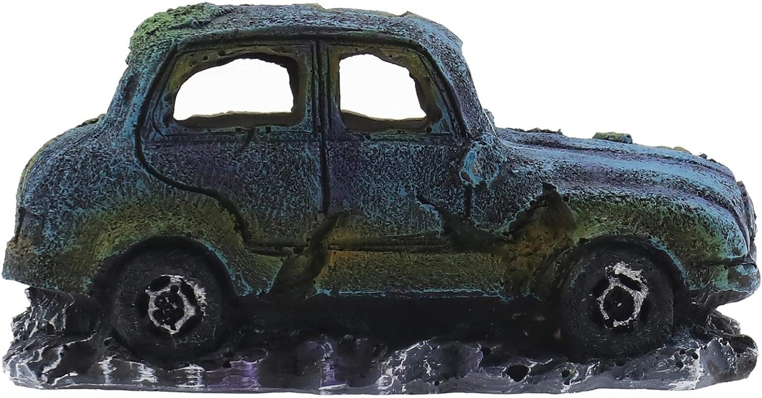 Create Idea Aquarium Fish Tank Decor Ornament Resin Imitation Accident Car Landscape Terrarium Home Interior Decorating Accessories 12X7X7Cm Blue image number 1