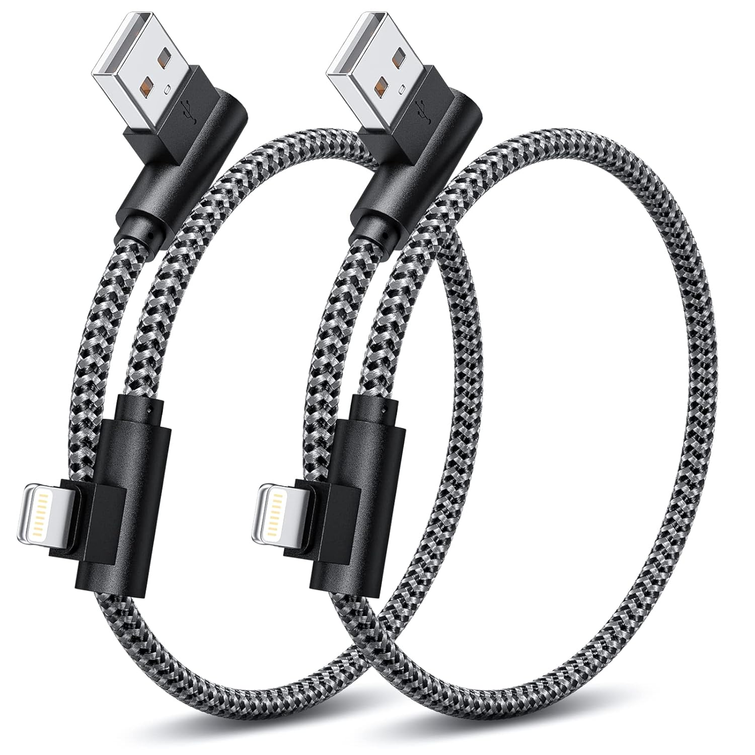 Osecet Iphone Charger 1Ft 90 Degree 2 Pack Mfi Certified Elbow Short Lightning Cable Right Angle Fast Charging Cord for Iphone 14 13 12 11 Pro X XS XR 8 plus 7 6 5 (Black,1 Foot)