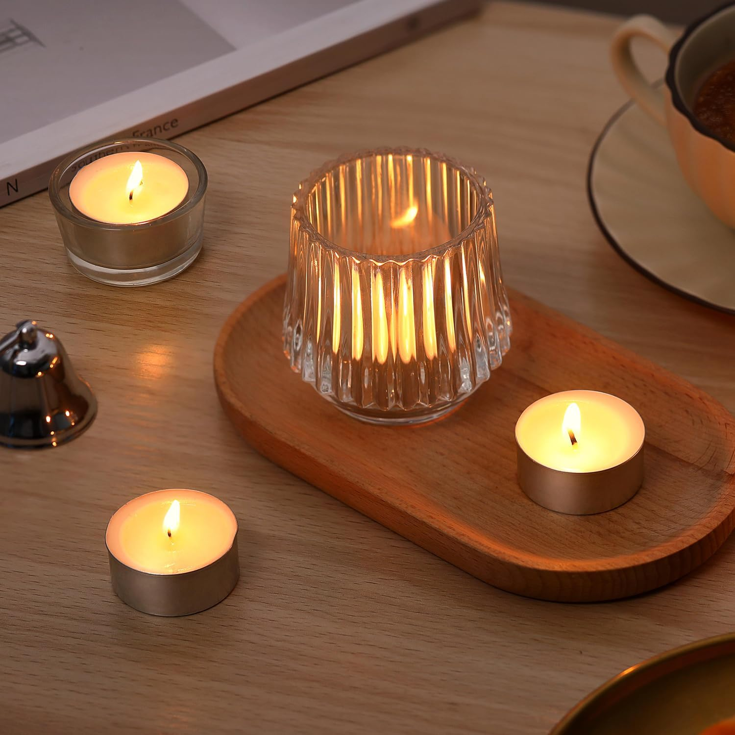 Soy Wax Tealight Candles | 100 Pack - 6 Hour Long Burning Tea Lights, 100% Natural, Paraffin-Free, Unscented Tealights for Party, Home, Wedding, Emergency - 100 Pack image number 4