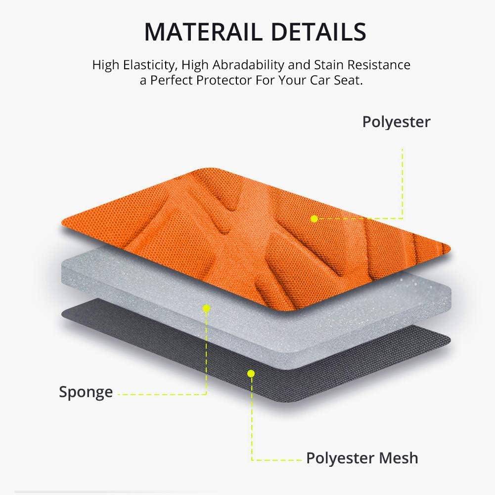 AUTOYOUTH Car Seat Covers Universal Fit Full Set Car Seat Protectors Tire Tracks Car Seat Accessories - 9PCS, Black/Red (Orange) image number 6