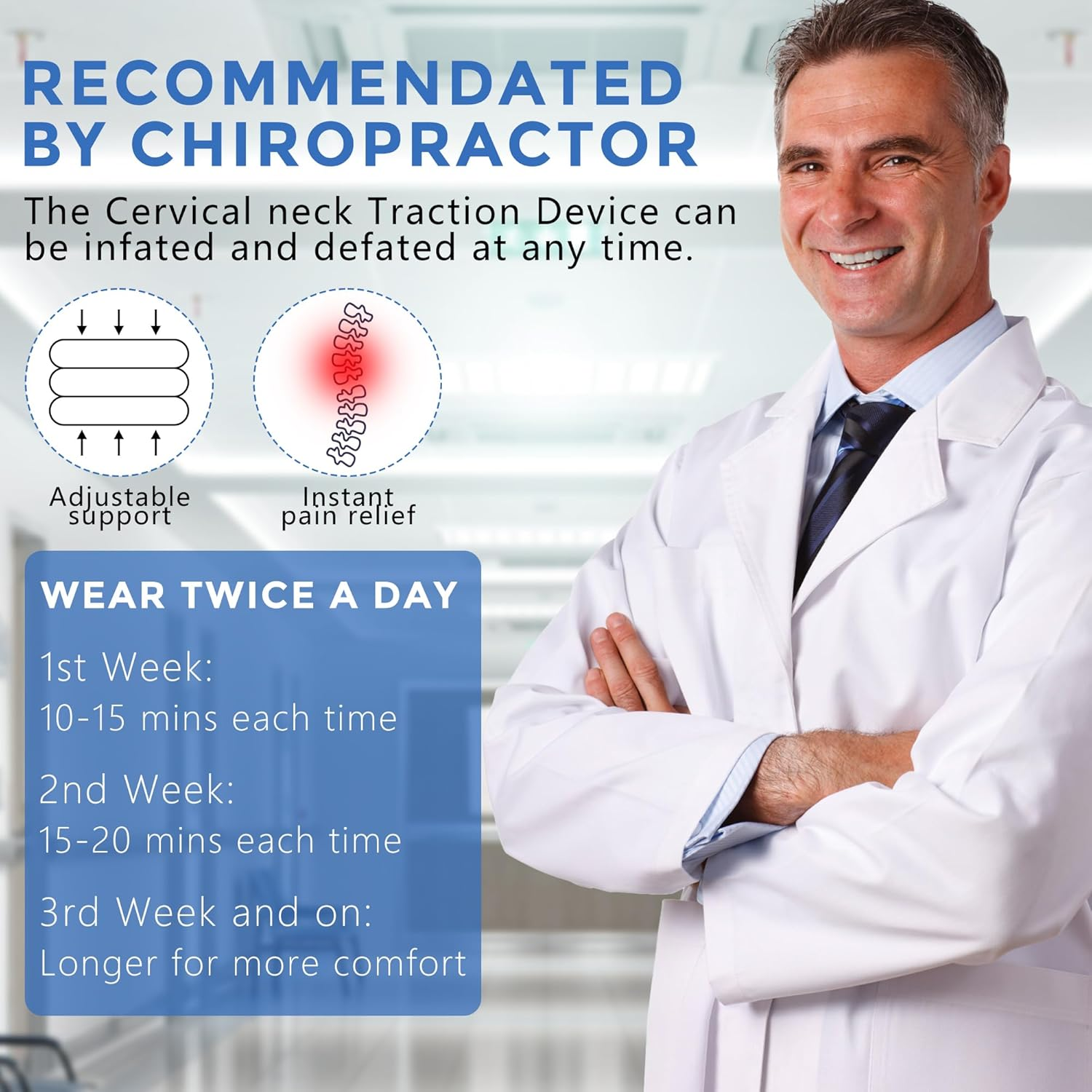 RAFSUN Neck Stretcher - Adjustable Cervical Traction Device for Neck Pain Relief, Inflatable Neck Brace for Spine Alignment & Decompression at Home