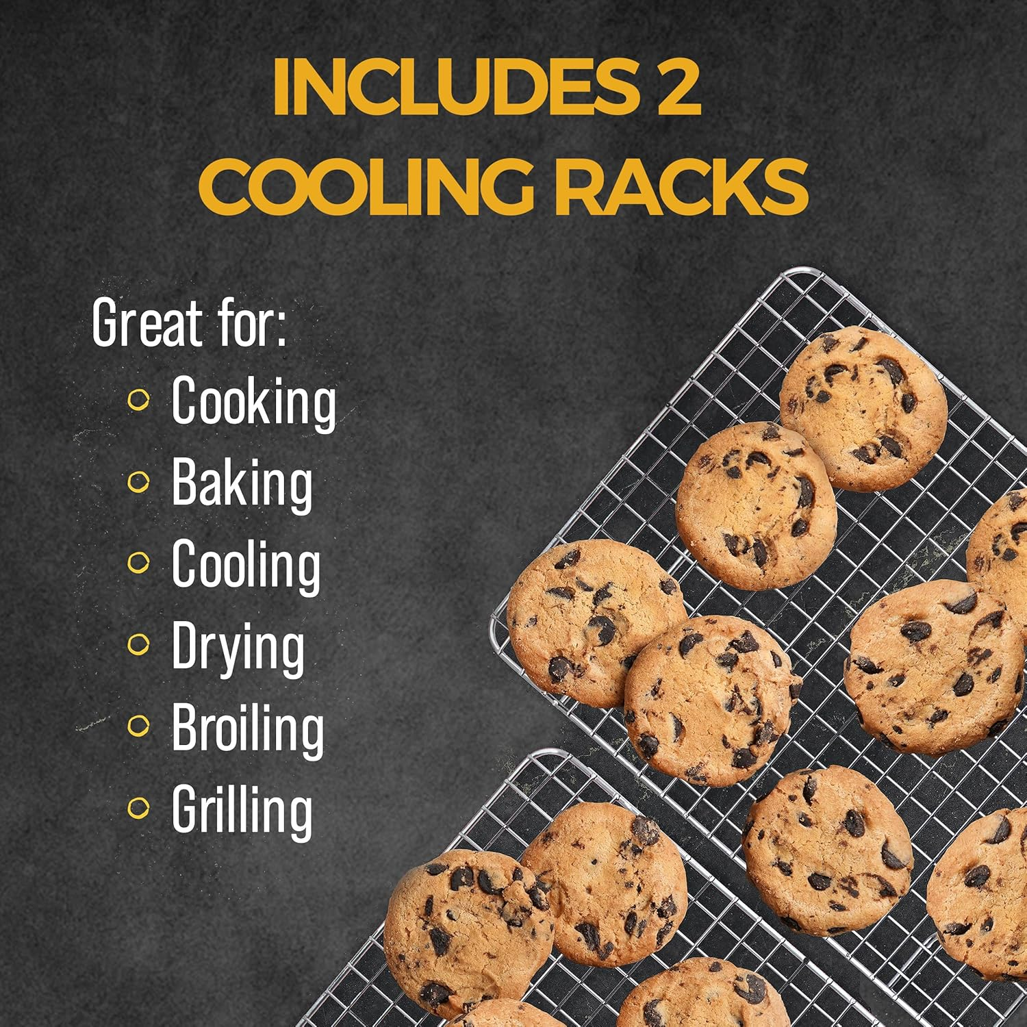 Cooling and Roasting Rack Set - 2 Pack Stainless Steel Cooling Racks for Cooking and Baking, 30 X 43Cm Oven-Safe Baking Racks, Heavy-Duty Oven Rack for Cookies, Grilling and More image number 6