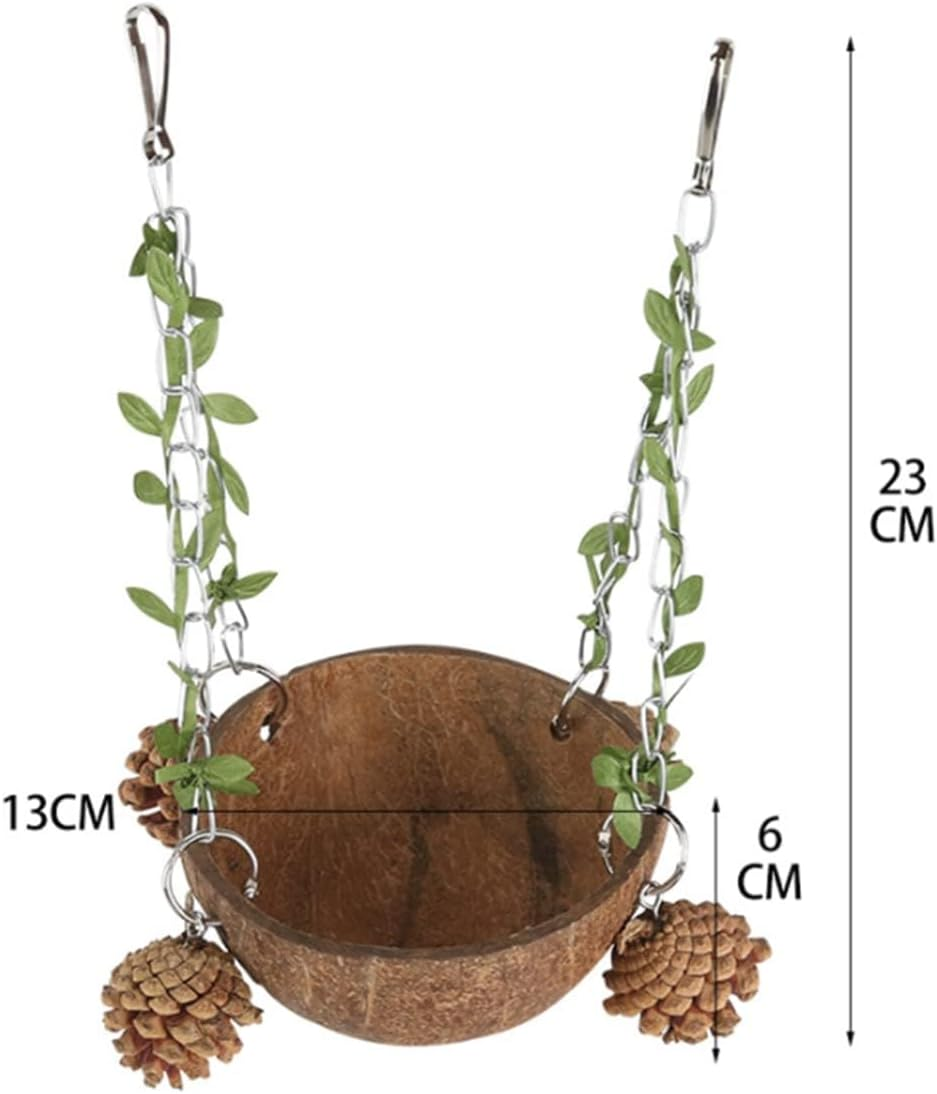 Natural Coconut Shell Bird Nest with Coconut Fiber Pad, Bird Breeding Nest Hanging Birdhouse for Cage Parrot Parakeet Lovebird Finch Canary Nest