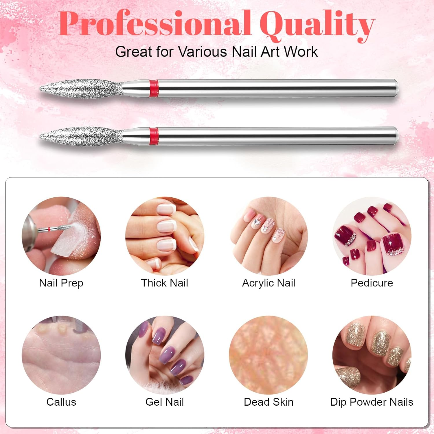 6Pcs Diamond Flame Cuticle Drill Bits for Nails, Professional Acrylic Nail File Drill Bit, 3/32'' (2.35Mm), Nails File Machine Nail Salon Supply(Red) image number 2