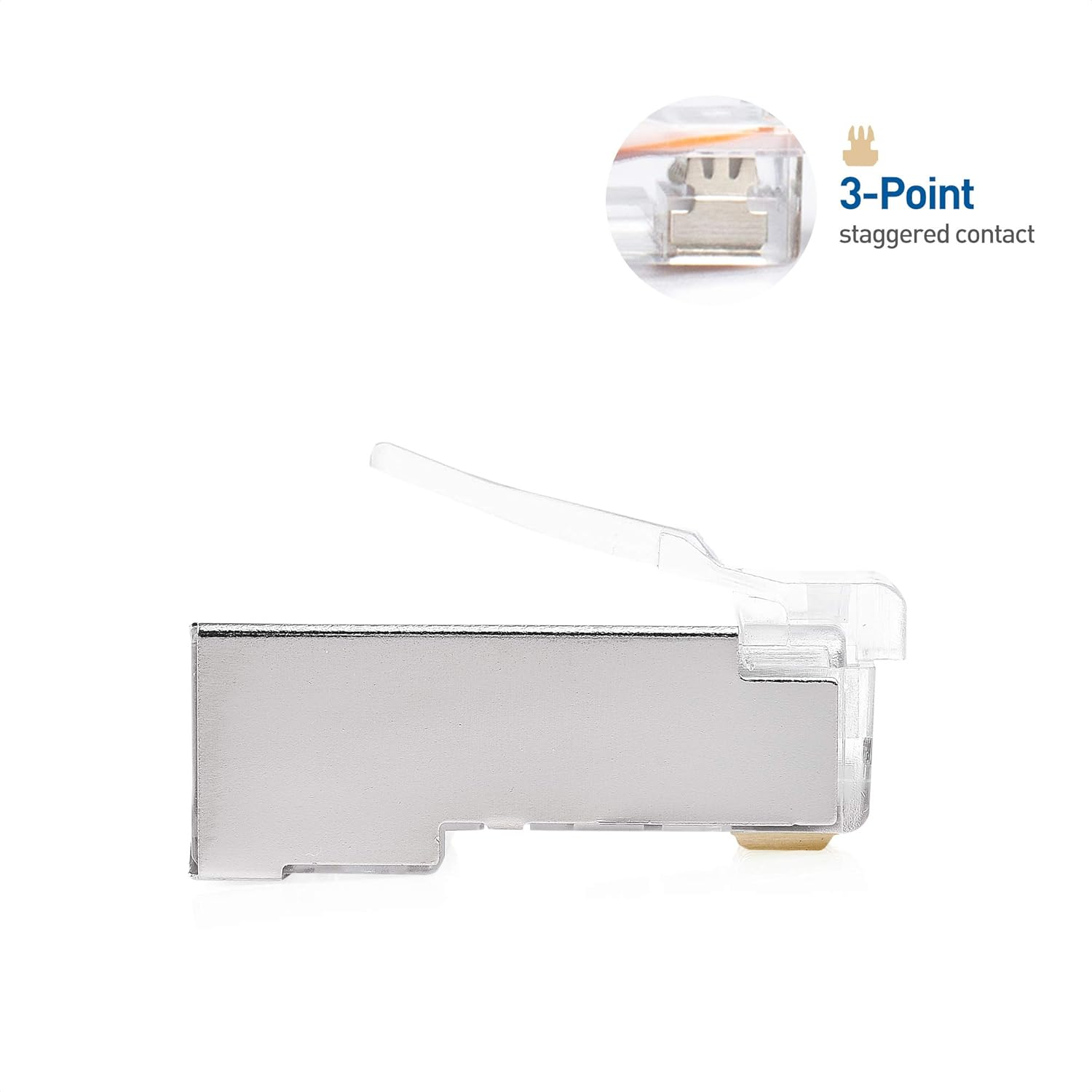 Cable Matters 100-Pack Cat 6A Shielded Pass through RJ45 Connectors (Cat 6A Ends / Cat6A Connector / RJ45 Modular Plugs/Ethernet Plugs/Network Connector) for Solid or Stranded S/FTP Ethernet Cable image number 2