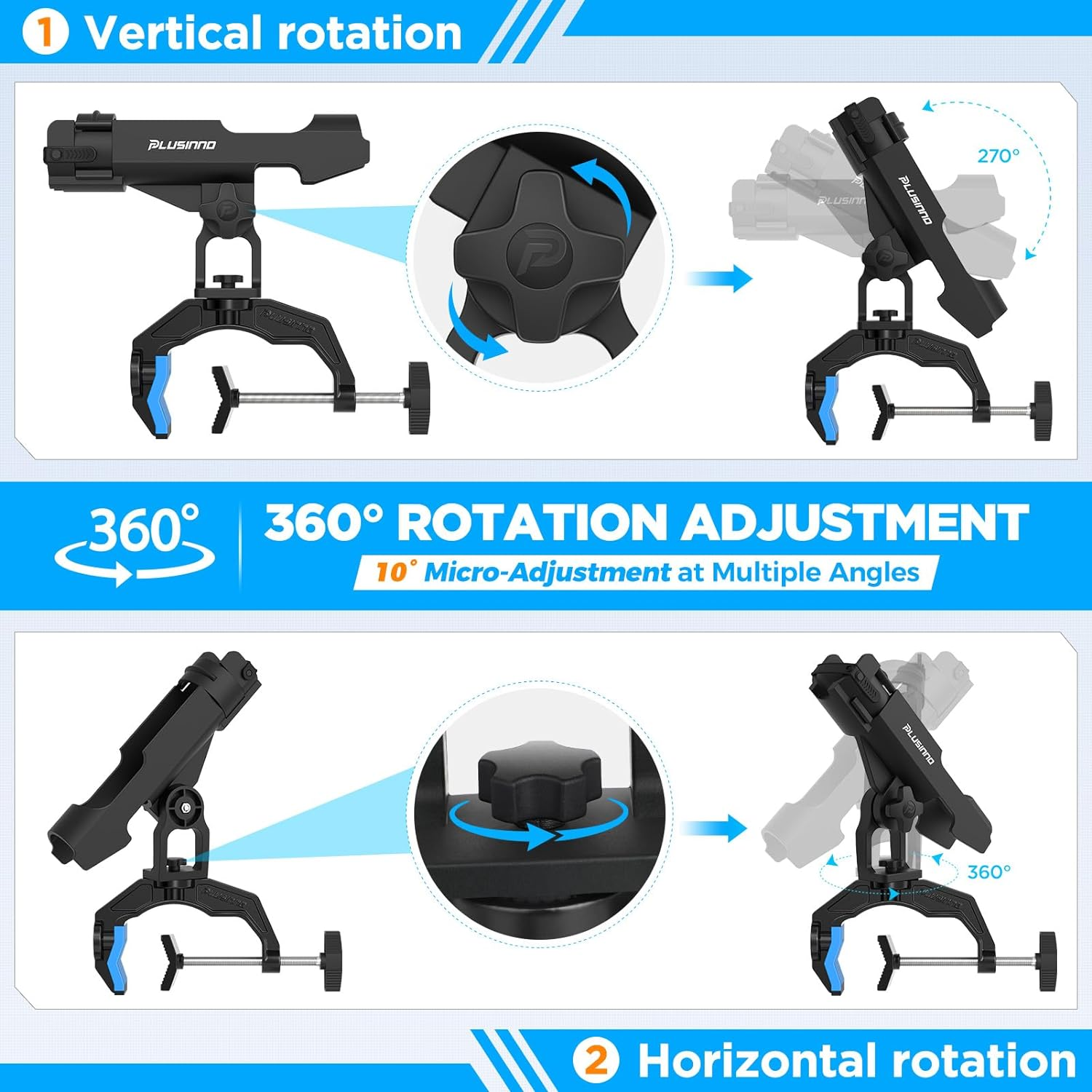 PLUSINNO Fishing Rod Holders for Boat, Upgraded Fishing Rod Holder with Enlarge Clamp, Innovative Dual-V Shaped Design, Fit Round/Square Tube Boat Fishing, Fishing Gear, Fishing Gifts for Men - Rod Holder-1 Pack image number 5