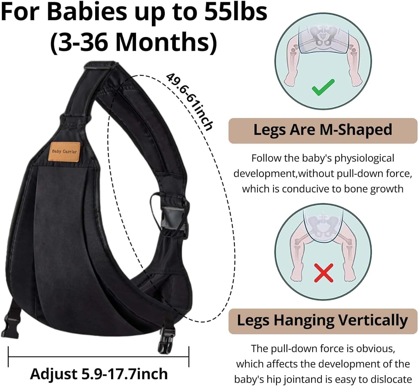 Baby Sling Carrier,Baby Carrier Newborn to Toddler Carrier Essentials Safety Non-Slip Baby Half Wrapped Sling Hip Holderr Carrying 8-30Lbs(Black) image number 2