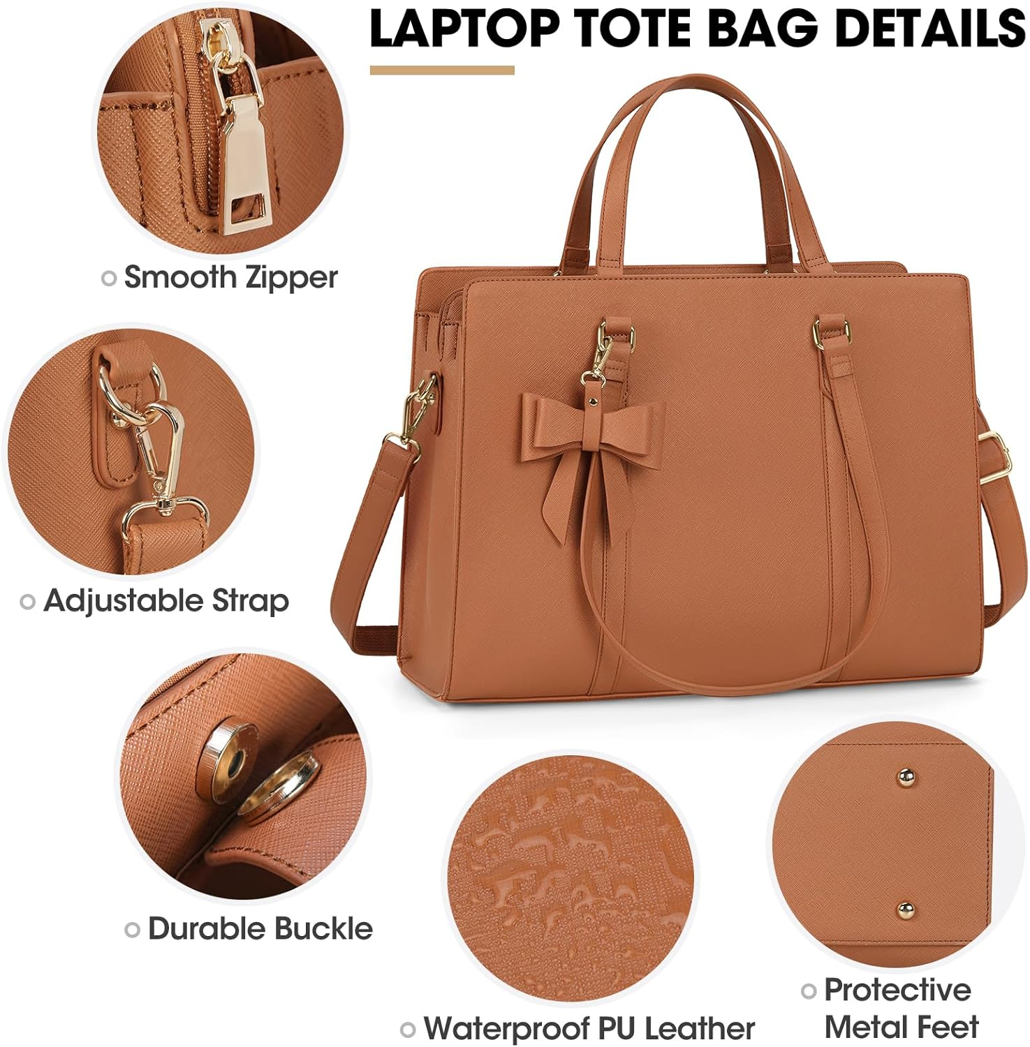 Laptop Bag for Women 15.6 Inch Computer Bag Large Capacity Fashion Work Tote Bag Waterproof Leather Shoulder Bag Business Office Travel Handbag image number 2