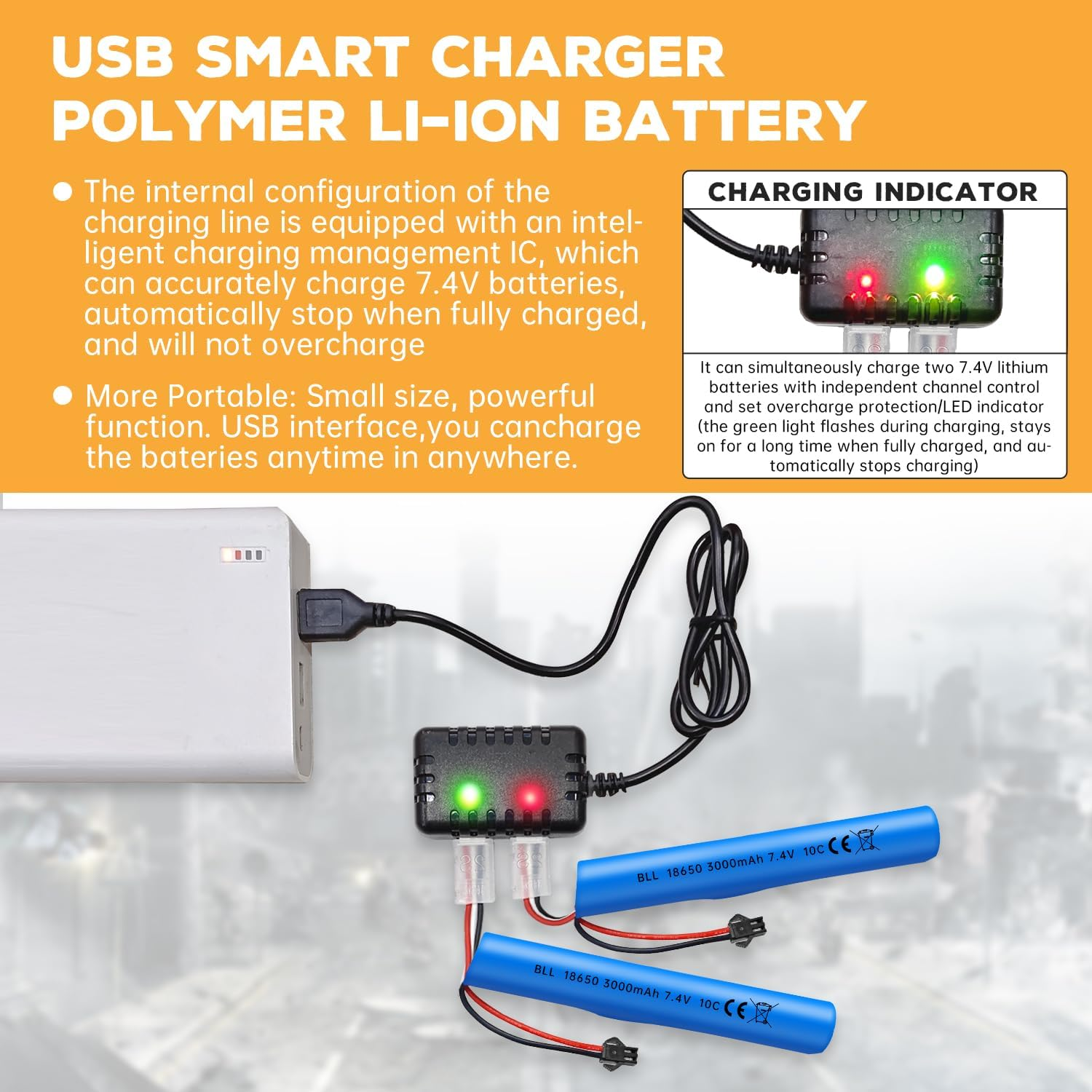 Fytoo 2PCS 7.4V 10C 3000Mah with SM-2P Plug and 2In1 Charger Suitable for MP5K M4 M110 SRB1200 SRB400 SRB400 SUB Air Gun Gel Water Droplet Explosion Toy Gun Remote Control Toy Car Battery image number 6