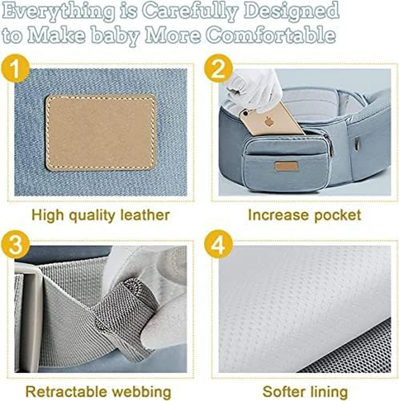 FRUITEAM Baby Carrier, 6-In-1 Baby Carrier with Waist Stool, One Size Fits All -Adapt to Newborn, Baby Hip Carrier for Breastfeeding, Infant & Toddler, Blue image number 3