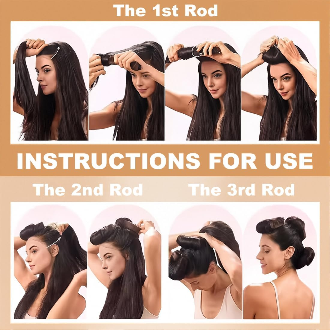 ZORVYN Pack of 4 Heatless Curls Band Curlers Overnight DIY Overnight Curls without Heat Rubber Heat-Free Curler for Medium Long Hair (Black)