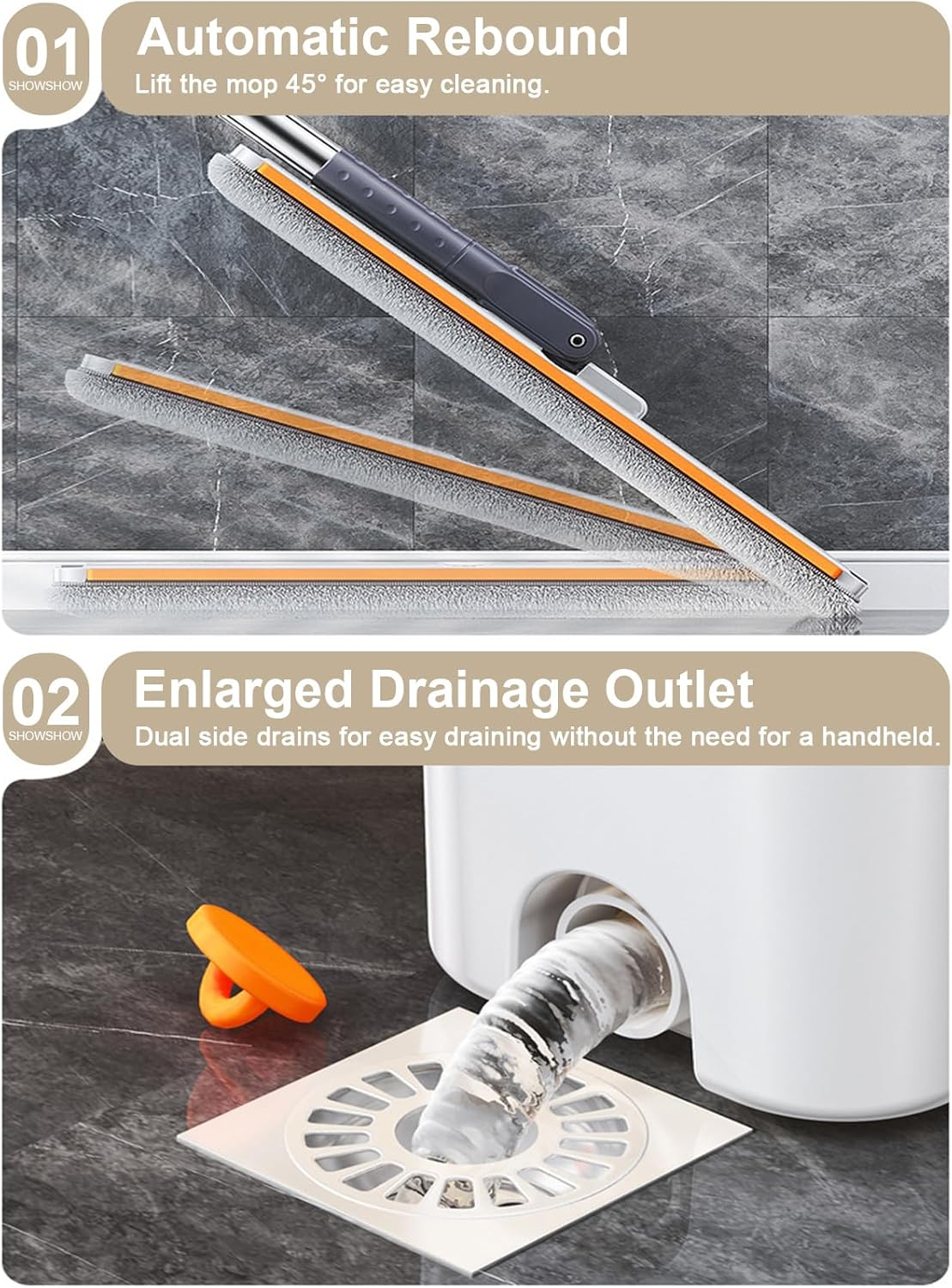 Mop and Bucket with Wringer Set, Flat Floor Mop and Bucket System with 6 Microfiber Pads, Hands Free Wet and Dry Use Mop Set, Long Handle Flat Mops for All Floor Types and Windows Cleaning