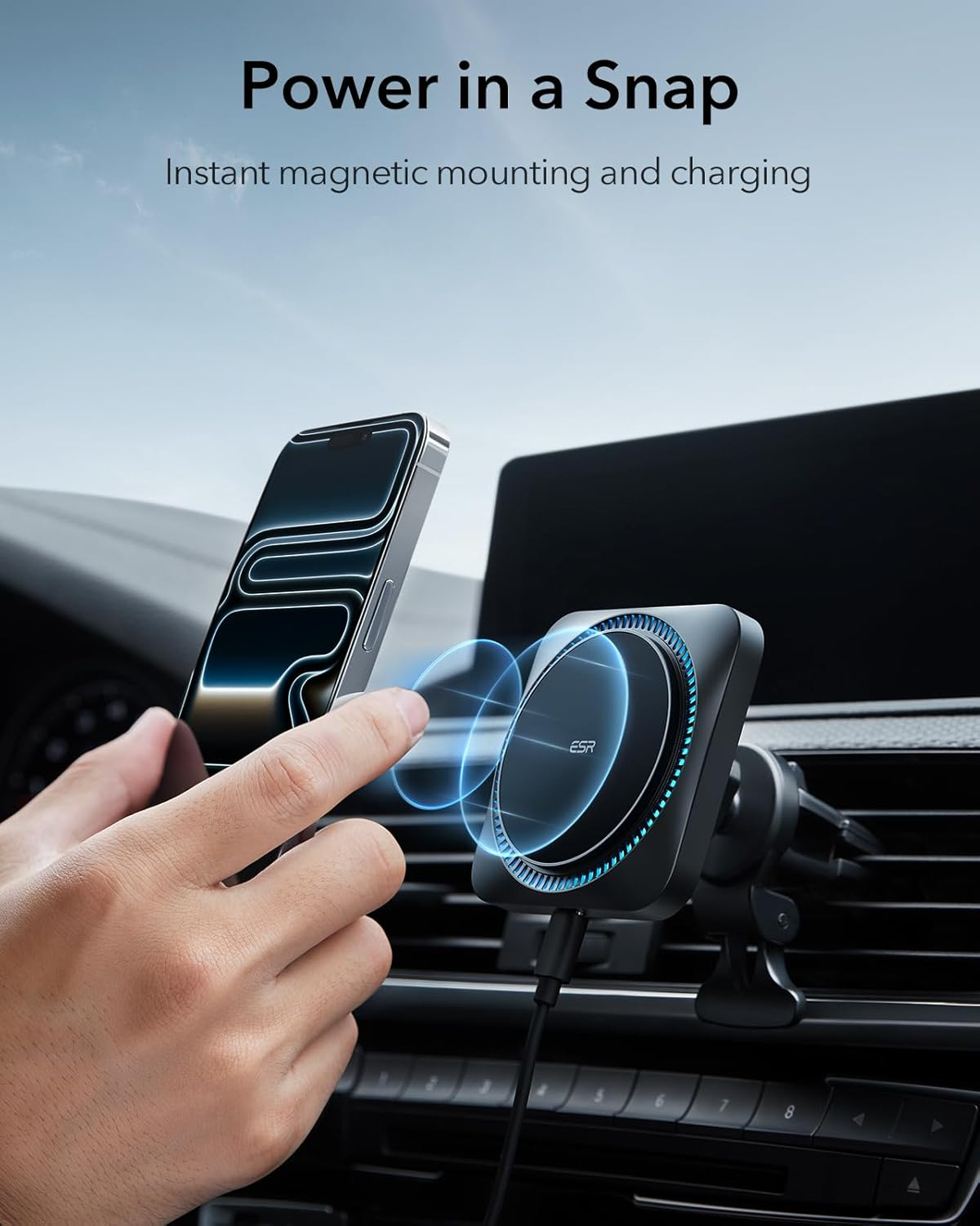 ESR for Magsafe Car Mount Charger with Cryoboost, Phone Cooling Magsafe Car Charger, Magnetic Wireless Car Charger, Air Vent/Dashboard Car Phone Holder for Iphone 17/16/15/14/13, S25, Fast Charging