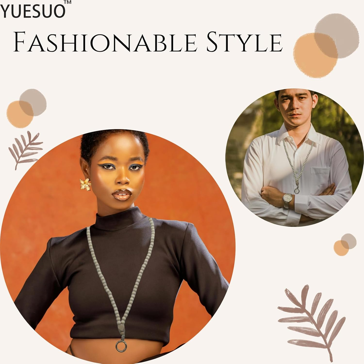 YUESUO Wood Beaded Lanyard for ID Badges - Cute Boho Teacher Lanyard for Women