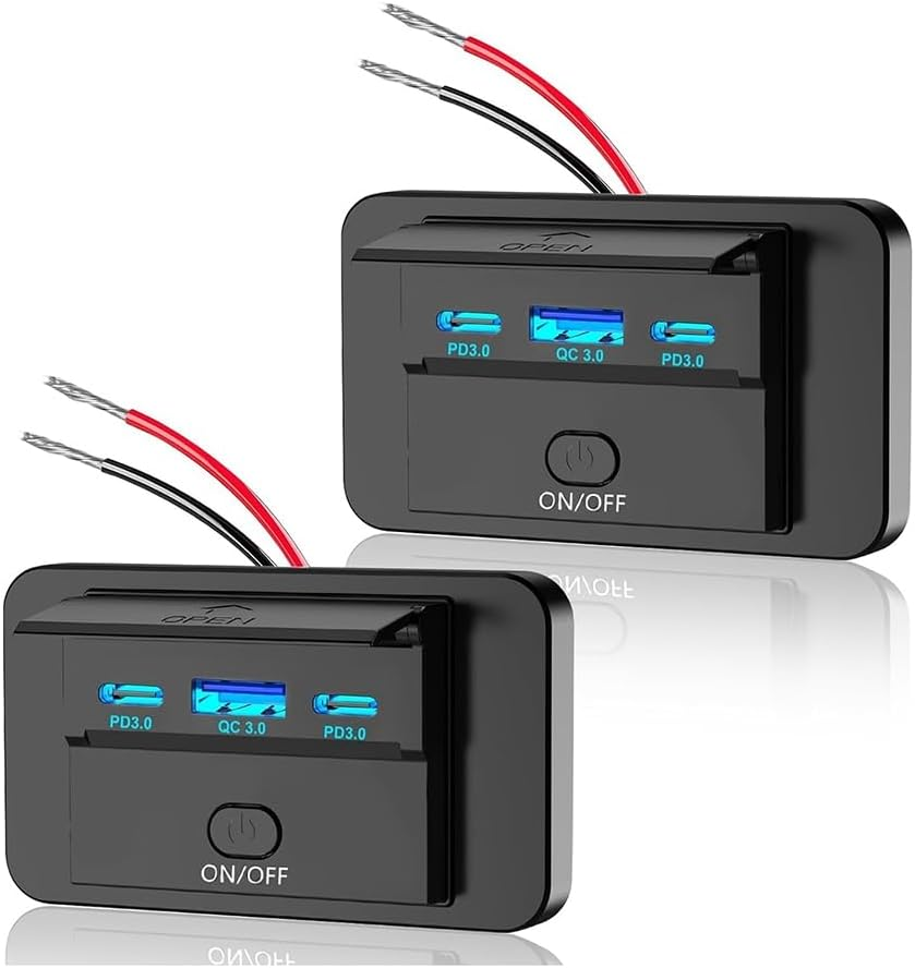 2PCS 3 Ports 12V RV USB Outlet 90W, Dual PD3.0 Type-C Quick Charge 72W & USB QC3.0 18W Panel Wall Mount Easy Install Easy to Use