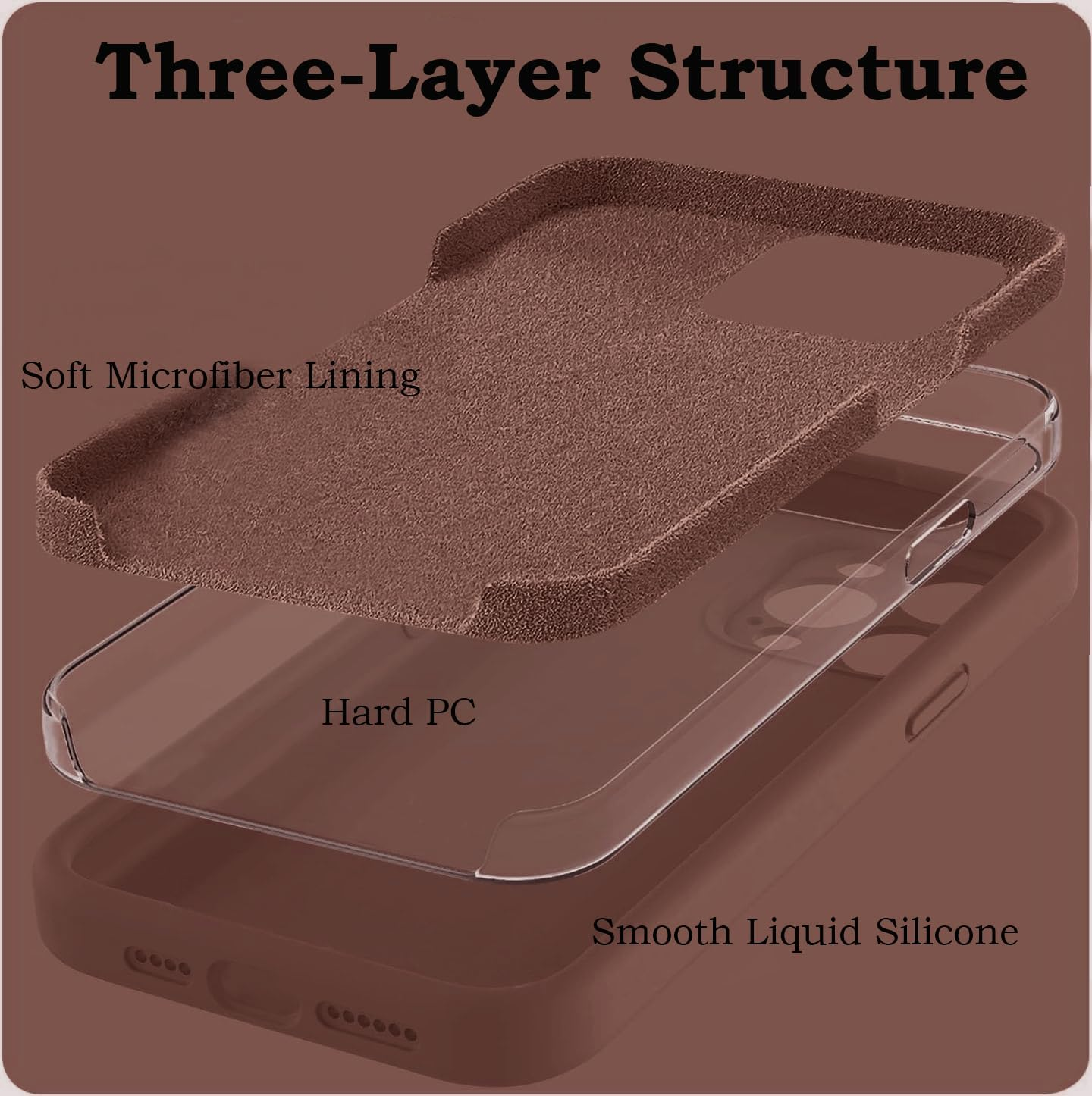 ROUMAYMAY for Iphone 14 Pro Max Case, Liquid Silicone Shockproof Upgraded [Camera Cover], with Soft Fine Smooth Microfibre Lining Anti-Scratch, Full Body Phone Case for Iphone 14 Pro Max Cover Brown image number 3