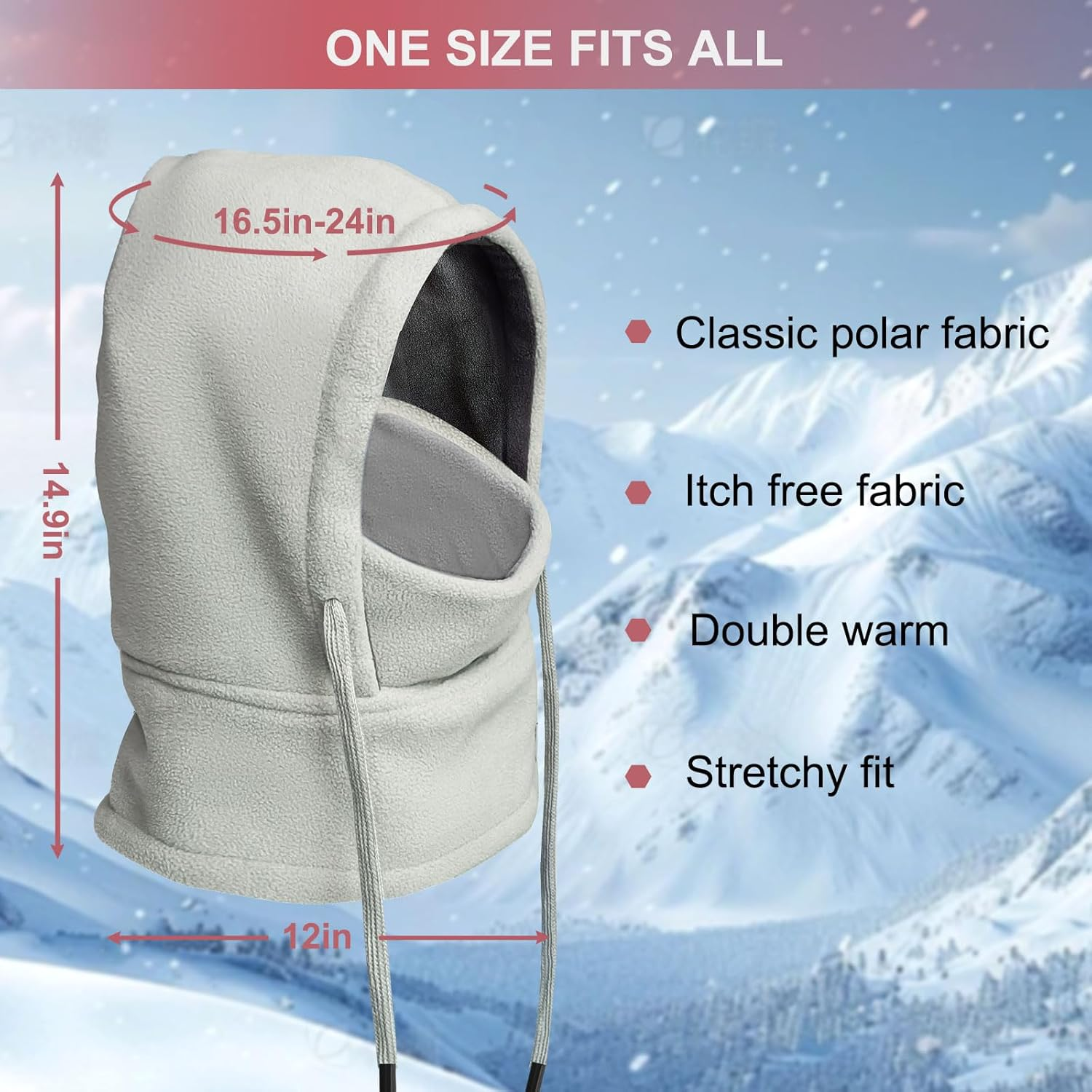 Balaclava Winter Face Mask: Thermal Polar Fleece Hood Windproof Ski Mask for Men Women, Convertible Warm Face Cover Hat Cap and Scarf for Cycling, Skiing, Motorcycle - White image number 6