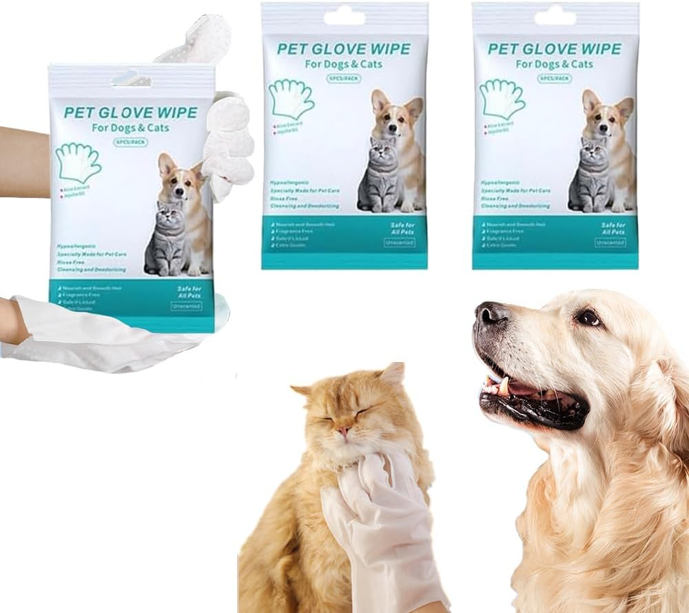 LMSNE 18Pcs Pet Glove Wipes for Dog and Cat,Dog and Cat Fur Face, Ear, Eye, Paws Cleaning Wipes Pet Wash Free Gloves image number 1