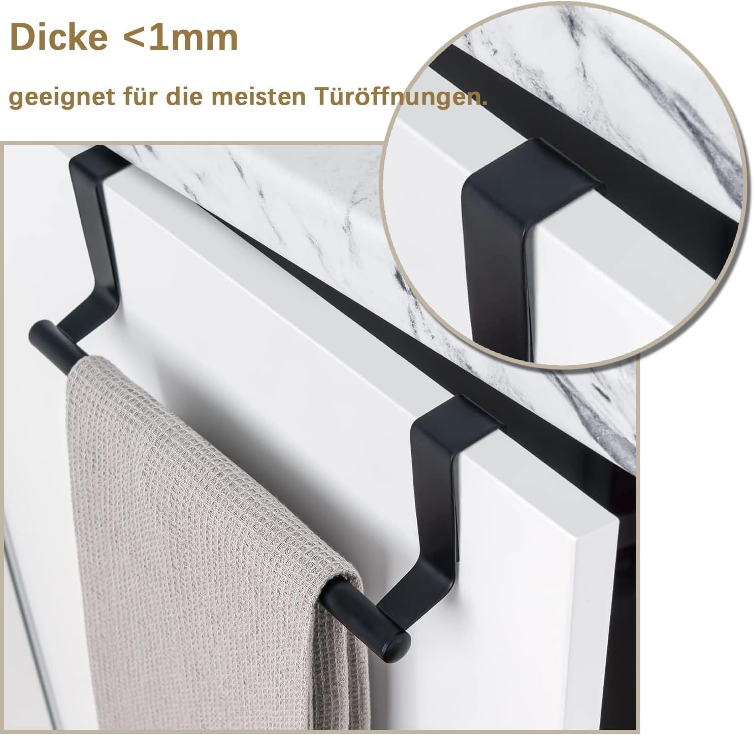 Door Towel Holder, Tea Towel Holder, Stainless Steel Door Towel Holder, Kitchen, Dish Towel Holder, for Hanging, No Drilling Required, for Hanging Towels, 24 Cm Long, Black image number 2