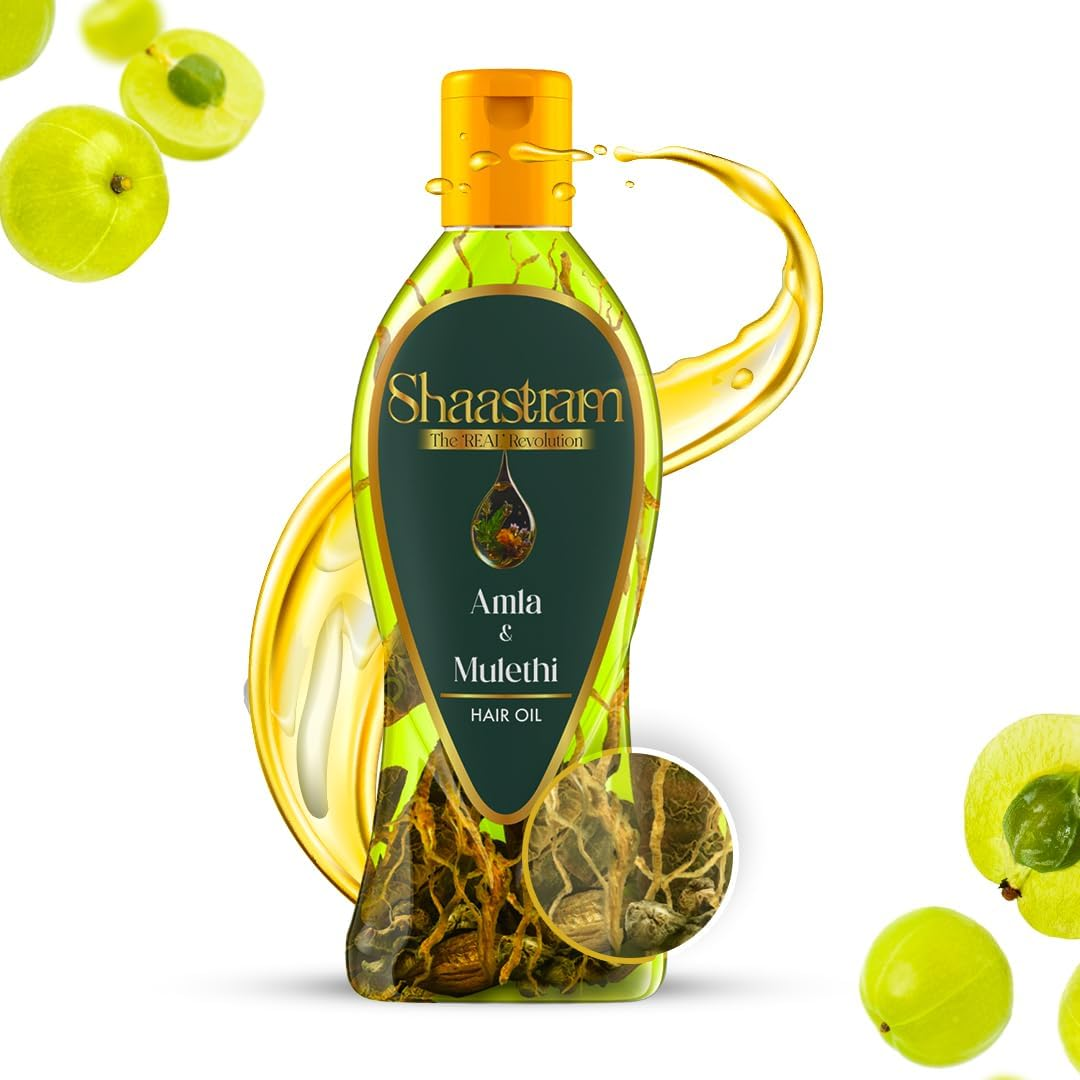 Shaastram Amla & Mulethi Hair Oil 200Ml | Hair Growth & anti Hairfall Oil | for Dense, Strong & Smooth Hair | Deep Nourishment | anti Frizz & Hair Strengthening | for Women & Men